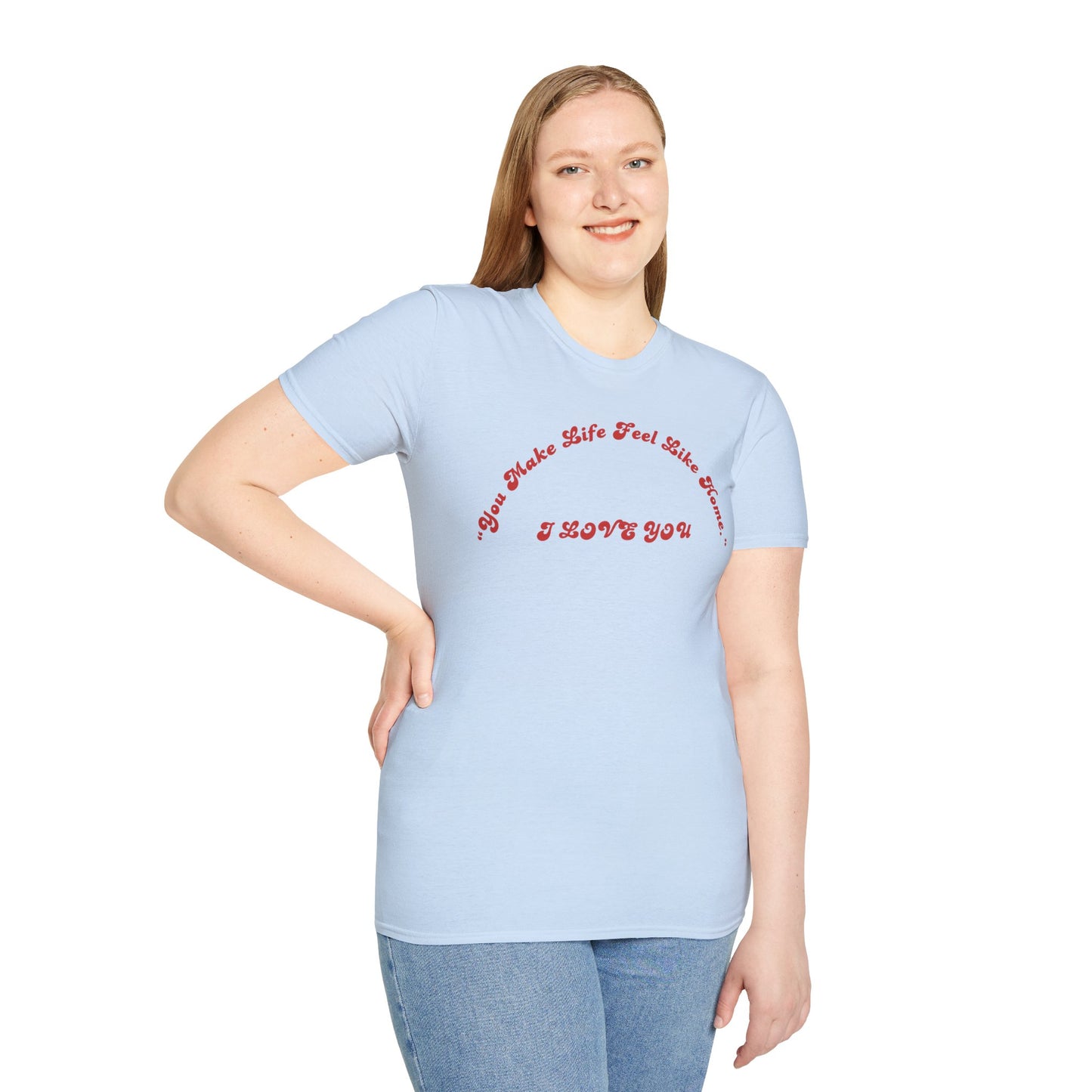 I Love You Graphic Tee — Romantic Red Script Chest Shirt
