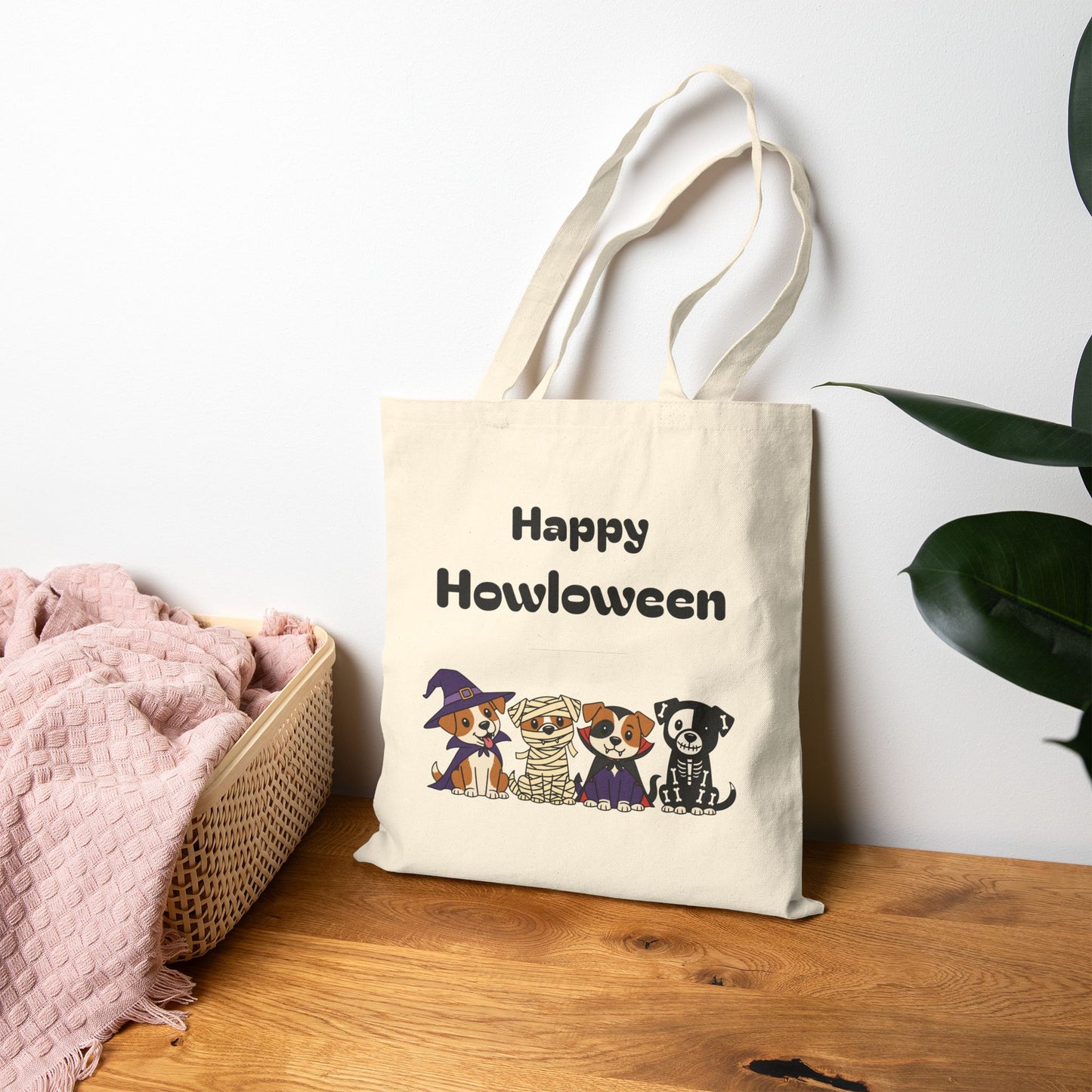 Happy Howloween Cotton Tote Bag, Dog Lovers Gift, Halloween Eco-Friendly Bag, Pet Themed Shopping Tote, Trick or Treat Bag
