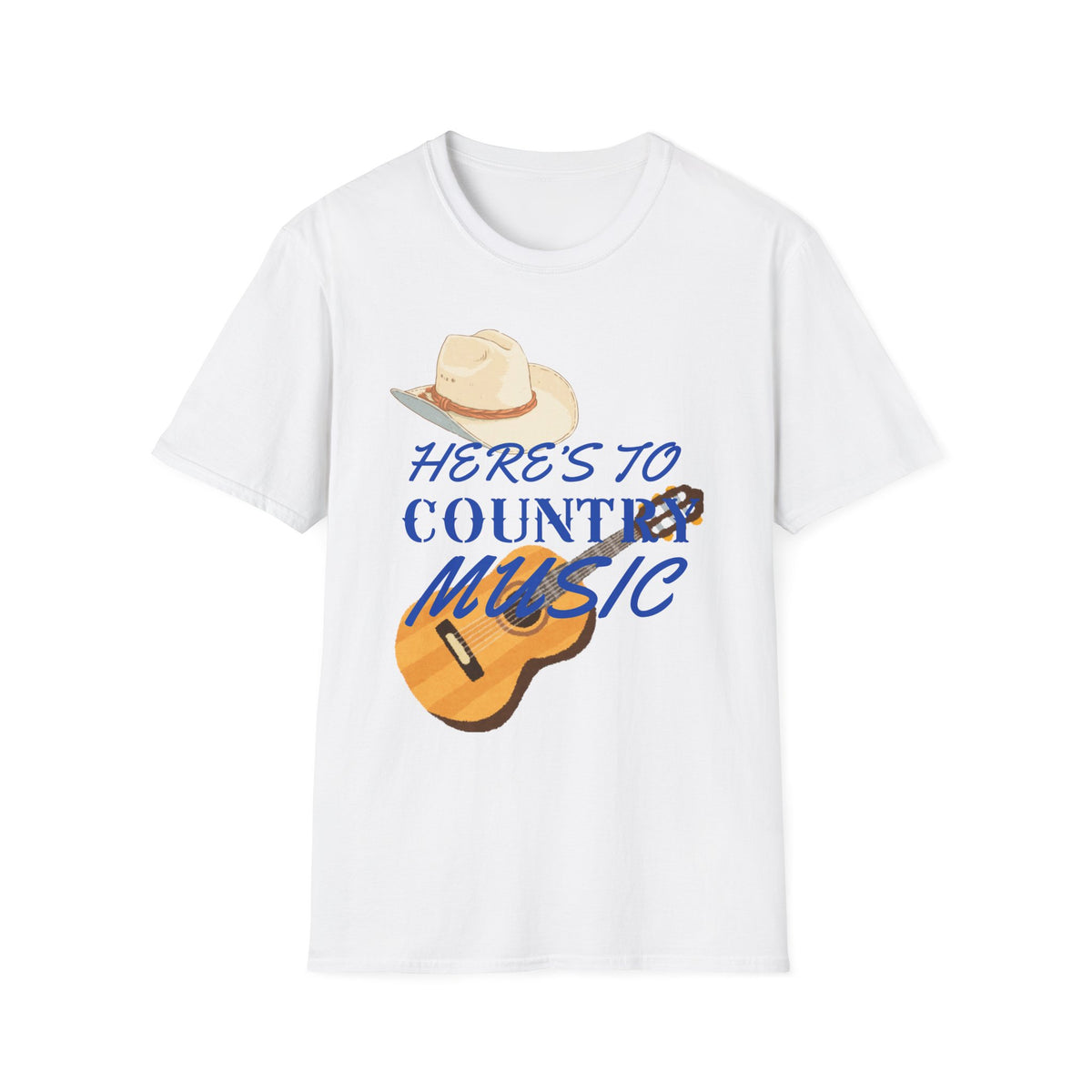Heres to Country Music TShirt  Cowboy Hat & Guitar Design