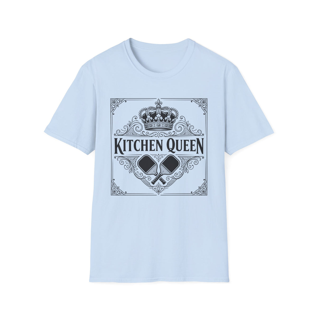 Kitchen Queen T-Shirt | Crown, Spatula, Vintage Scroll Design