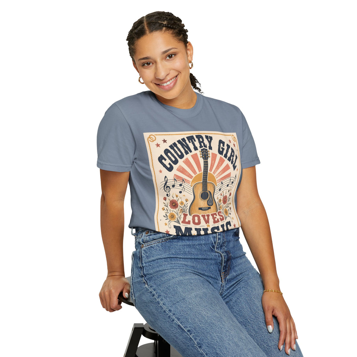 Country Girl Loves Music T-shirt | Acoustic Guitar Floral Vintage Design