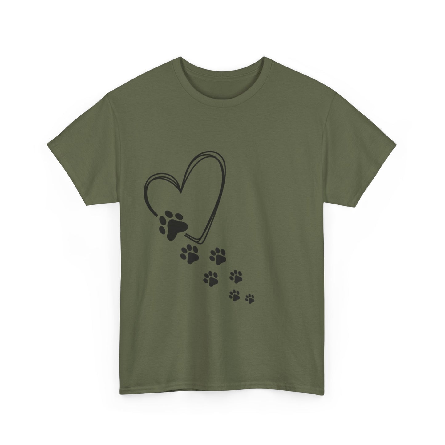 Paw Print Heart Unisex Heavy Cotton Tee, Pet Lover Gift, Animal Adoption Awareness, Dog Mom Shirt, Casual Everyday Wear, Perfect for