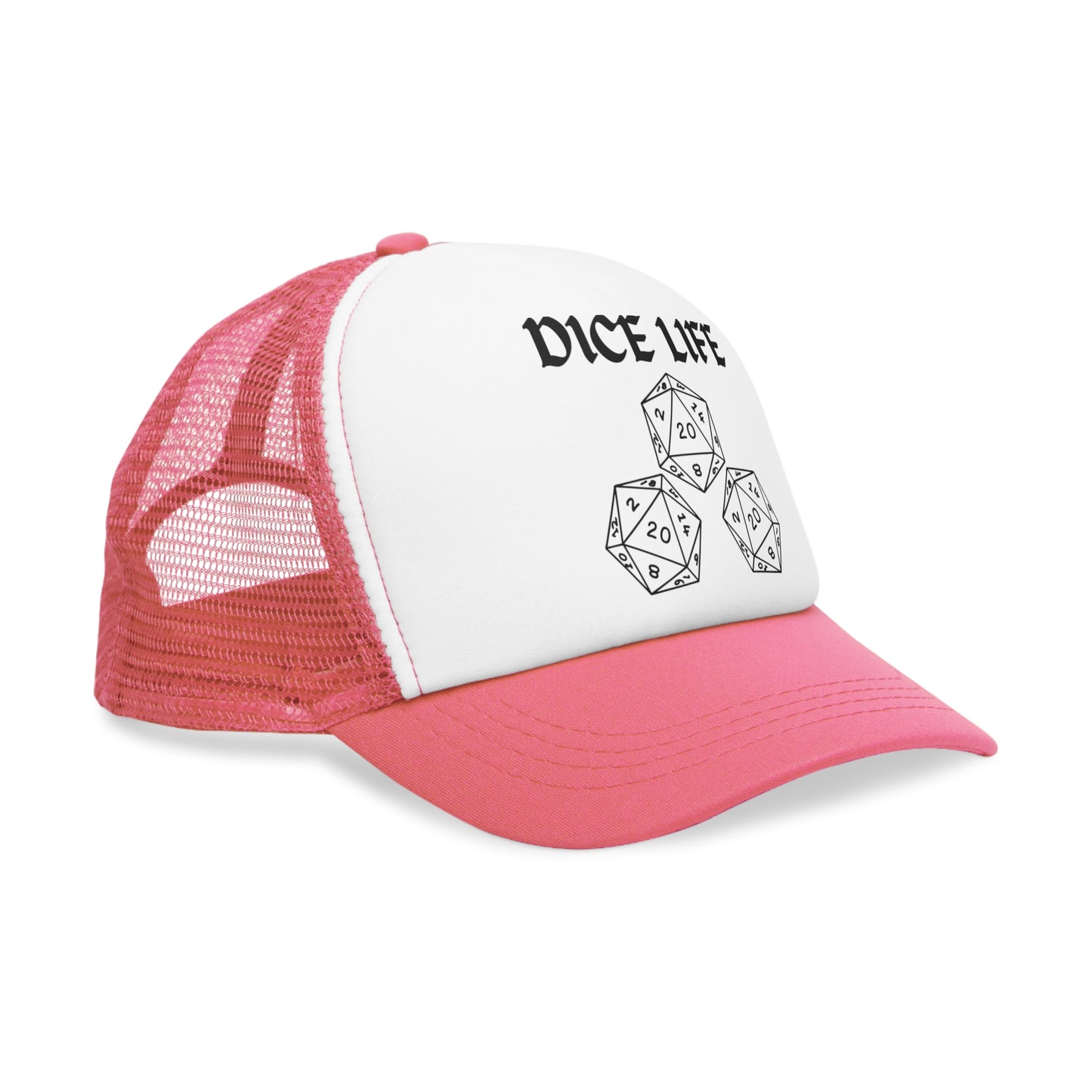 Dice Life Mesh Cap for Gamers, Trucker Hat for D&D Fans, Adjustable Snapback, Gift for Tabletop Enthusiasts, RPG Accessory