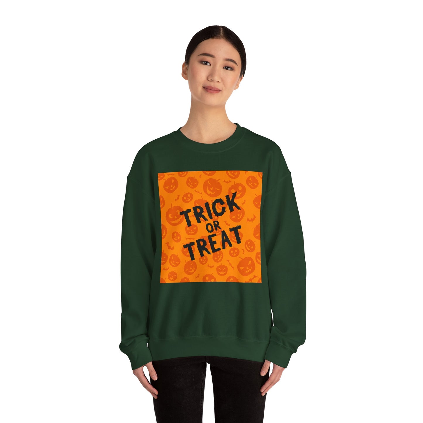 Halloween Trick or Treat Crewneck Sweatshirt, Cozy Fall Apparel, Unisex Sweater, Festive Halloween Sweater, Pumpkin Theme Sweatshirt