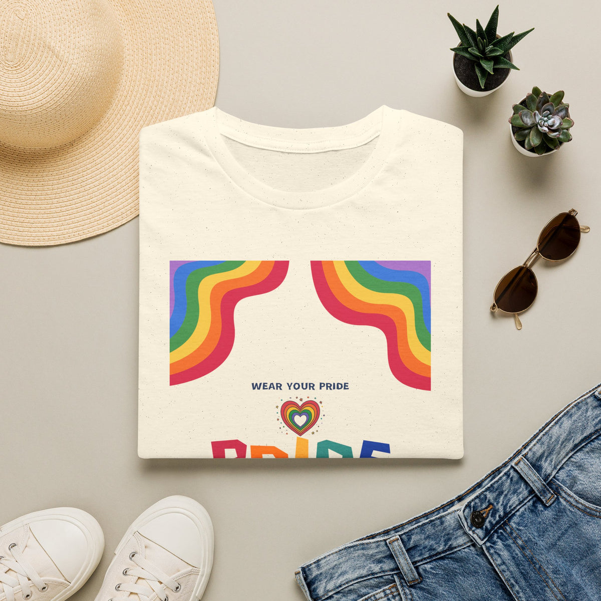 Rainbow Pride heart graphic T-Shirt | Wear Your Pride slogan