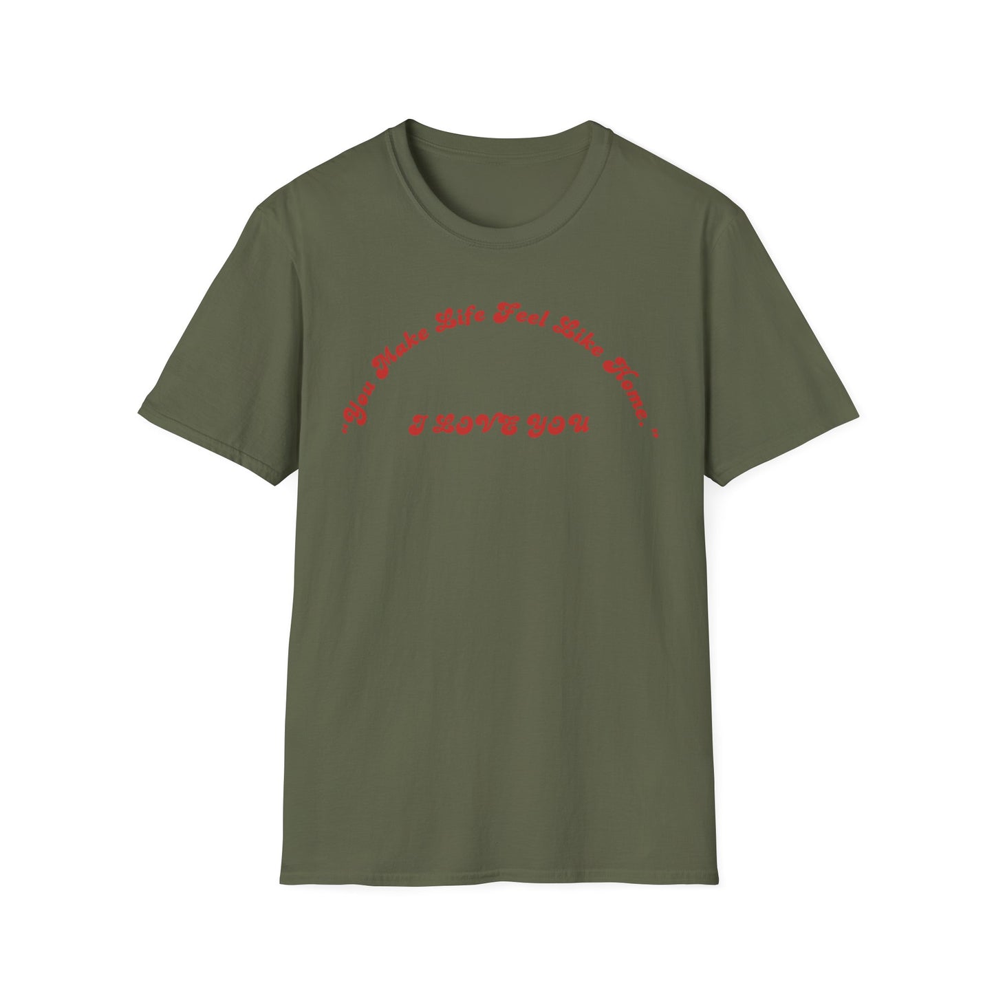 I Love You Graphic Tee — Romantic Red Script Chest Shirt