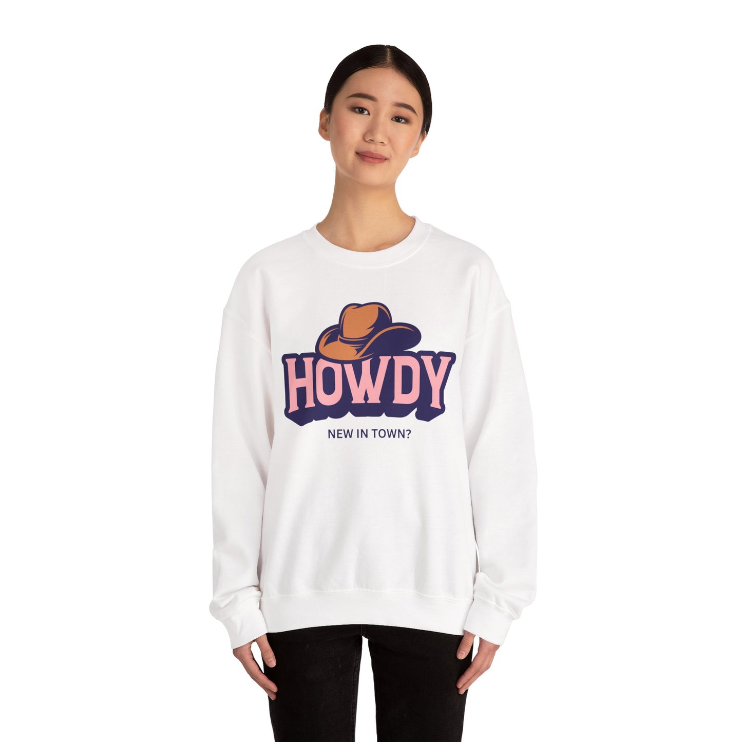 Howdy Cowboy Hat crewneck sweatshirt | Western graphic, New in Town text