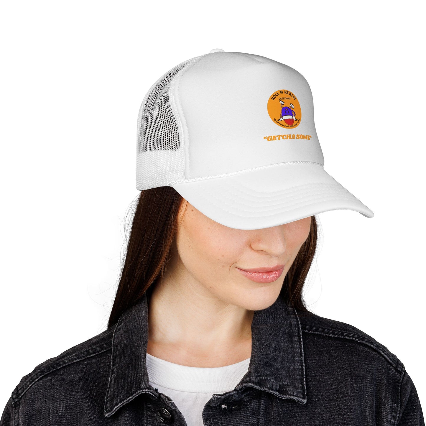 Roll R Rean's Ranch logo Trucker Cap | Red Mesh Trucker Hat