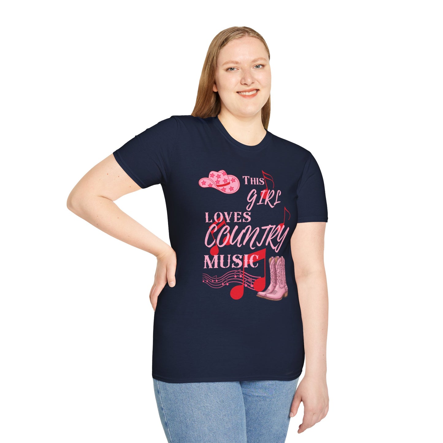 This Girl Loves Country Music T-Shirt | Pink Cowboy Hat Boots Musical Notes