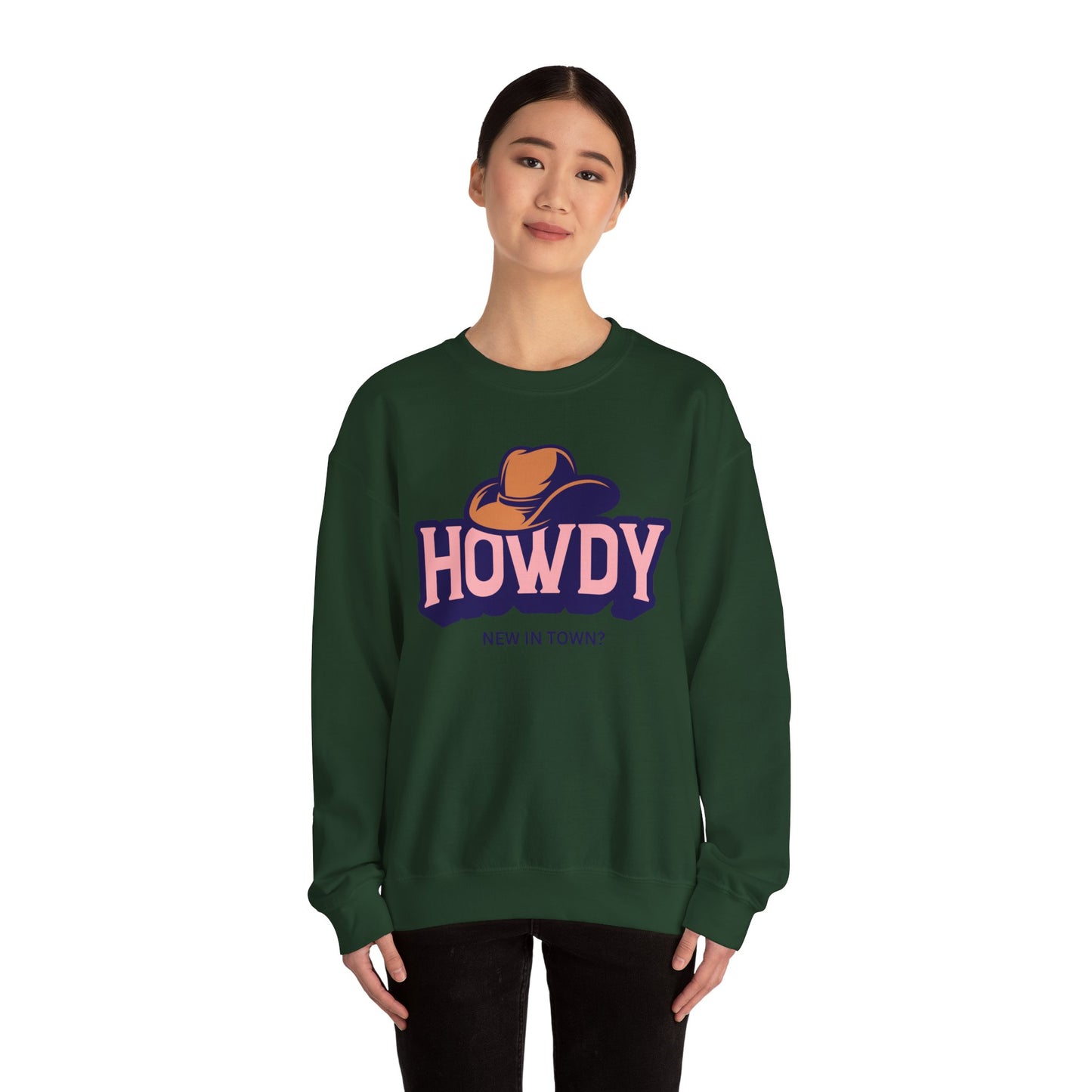 Howdy Cowboy Hat crewneck sweatshirt | Western graphic, New in Town text