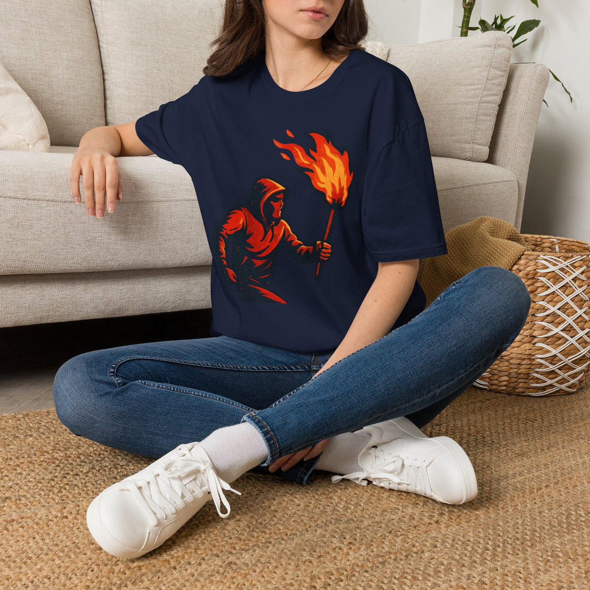 Hooded Figure with Torch T-Shirt | Flame Riot Graphic Tee