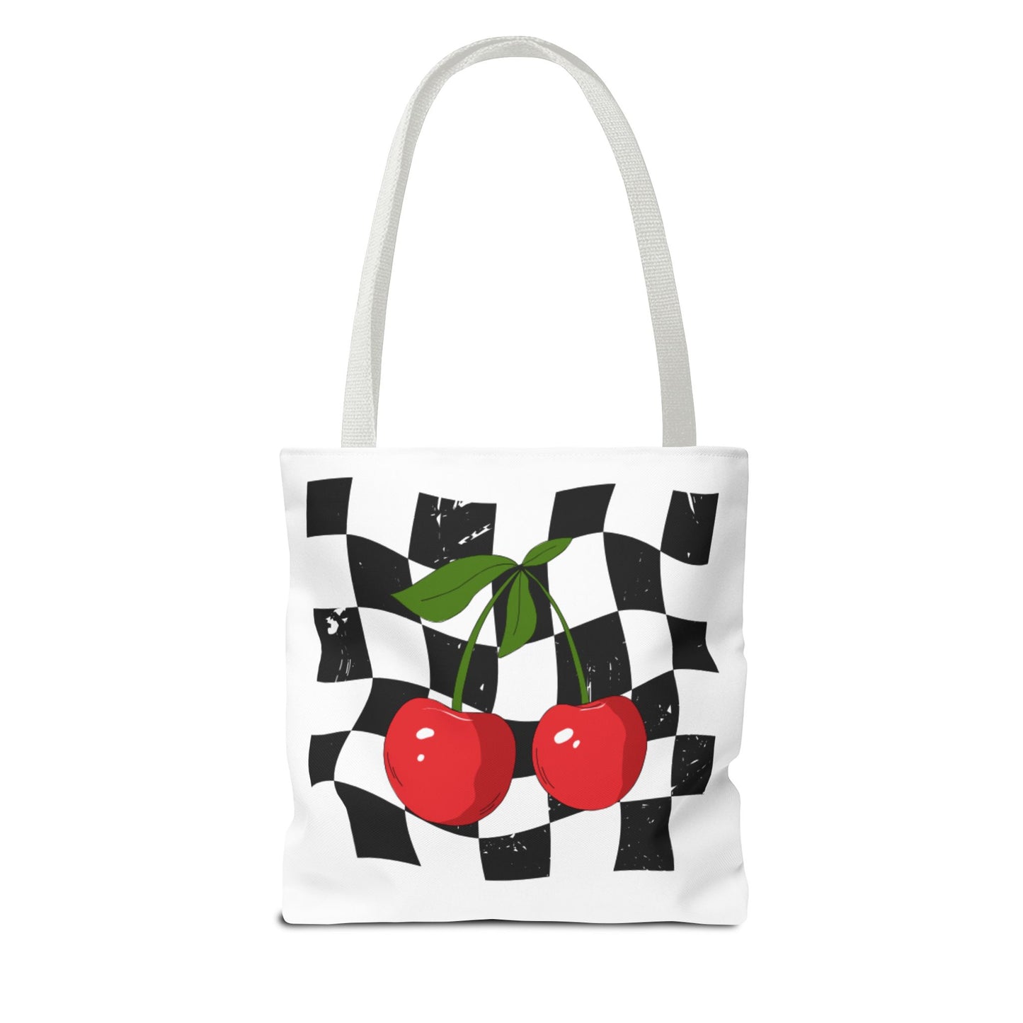 Cute Cherry Checkerboard Tote Bag, Summer Vibe Shopping Bag, Trendy Eco-Friendly Gift, Picnic Essential, Festival Accessory
