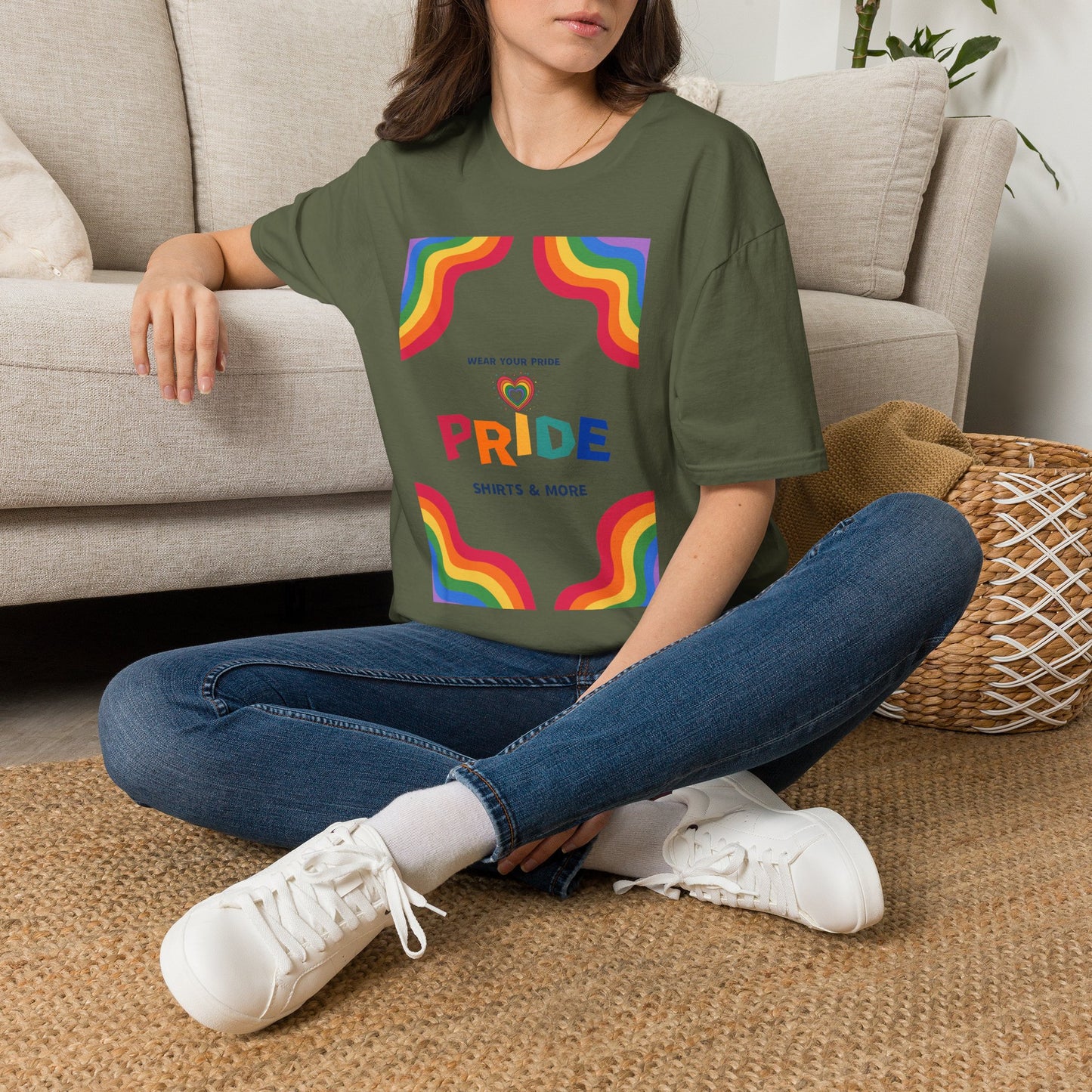 Rainbow Pride heart graphic T-Shirt | Wear Your Pride slogan