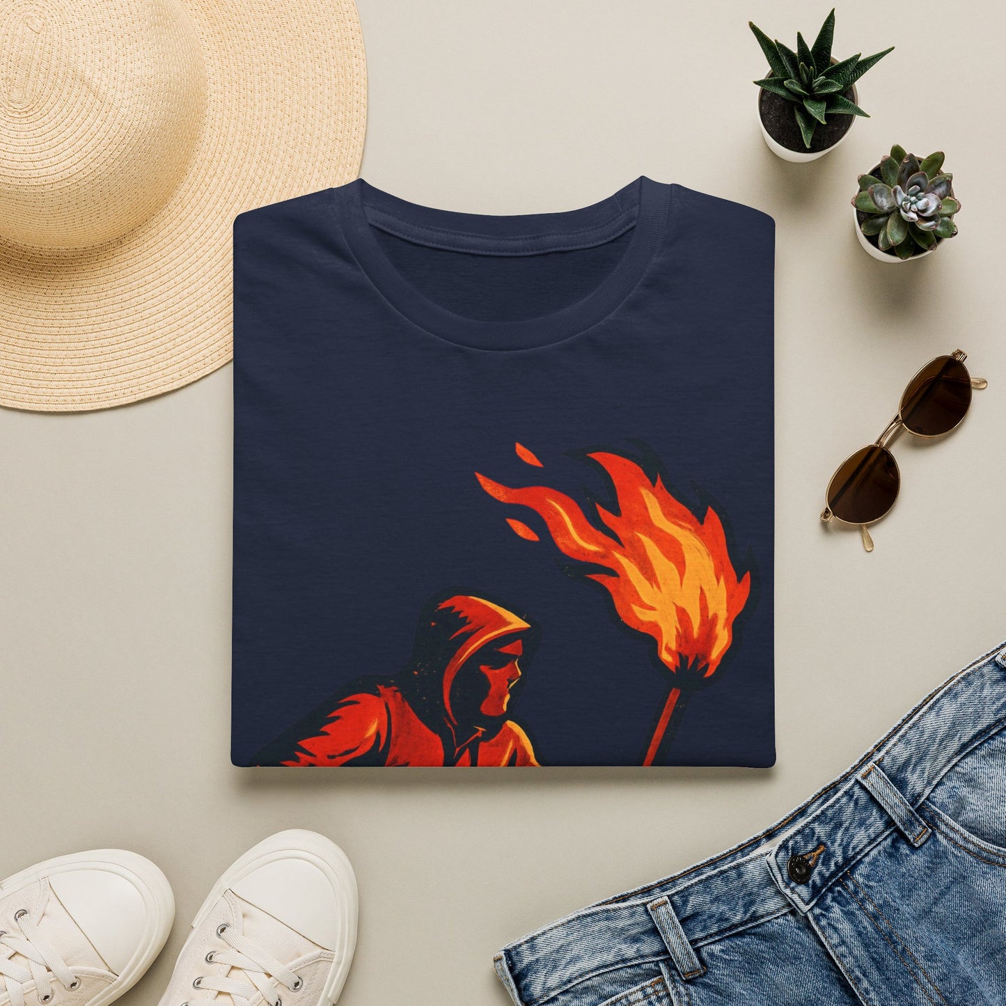 Hooded Figure with Torch T-Shirt | Flame Riot Graphic Tee