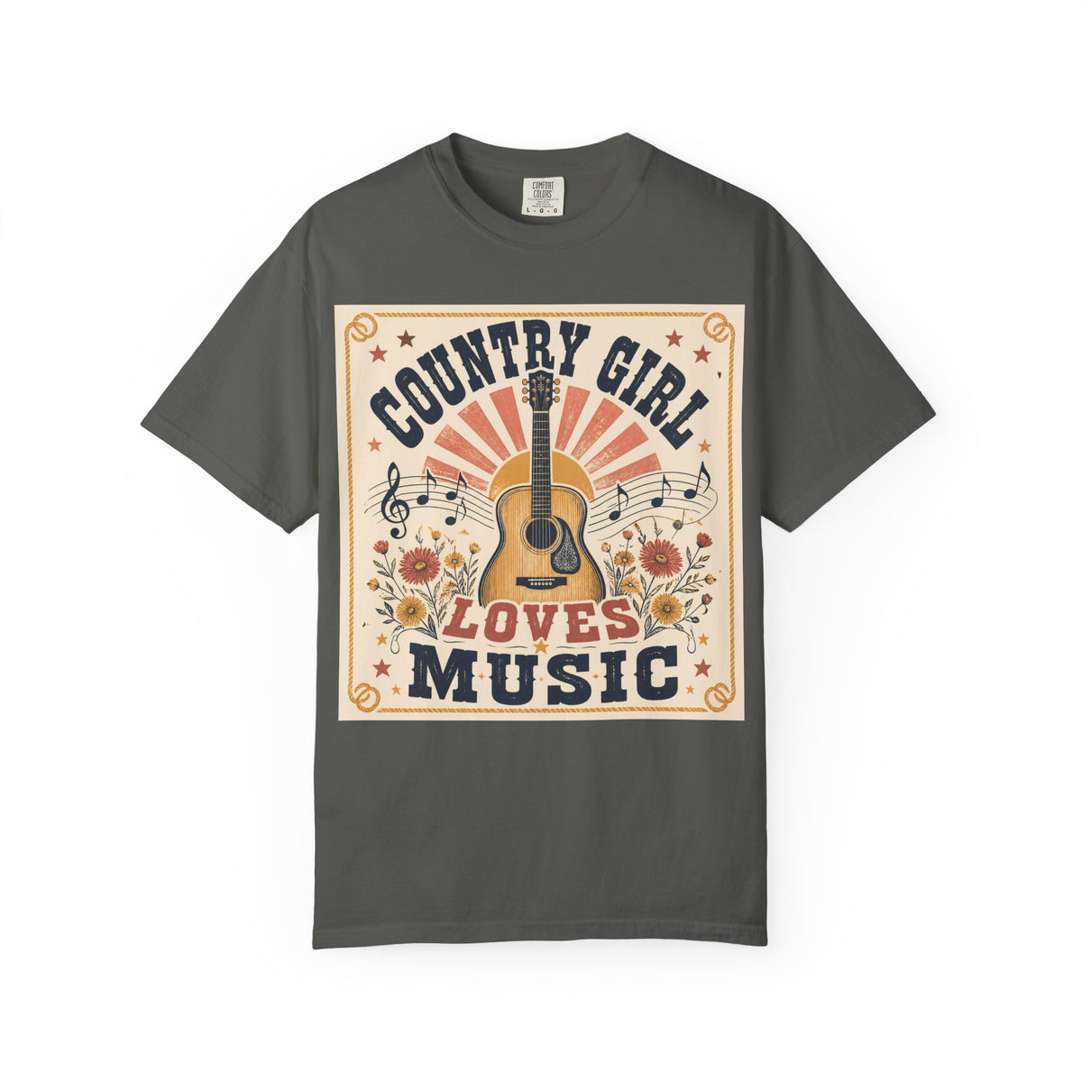 Country Girl Loves Music T-shirt | Acoustic Guitar Floral Vintage Design