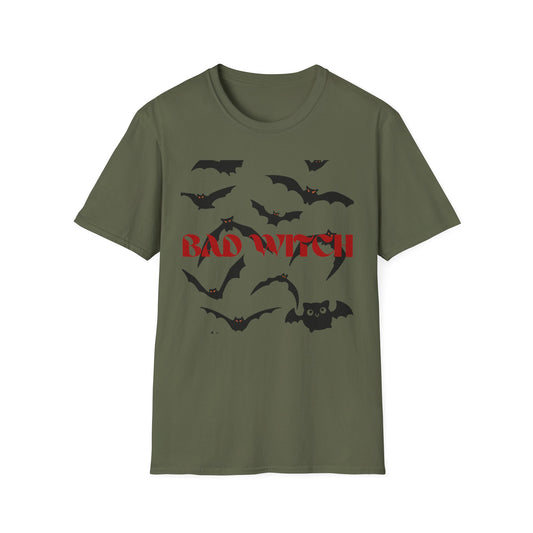 Bad Witch Halloween Unisex T-Shirt, Spooky Shirt, Halloween Costume, Witchy Tee, Bat Graphic Top, Fall Outfit