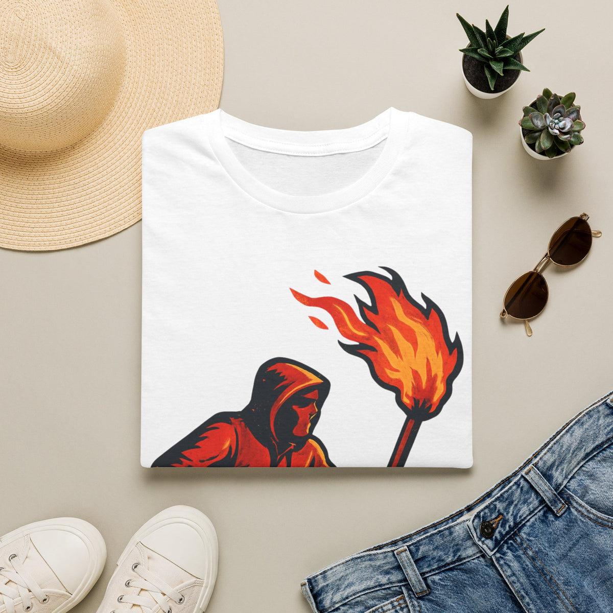Hooded Figure with Torch T-Shirt | Flame Riot Graphic Tee