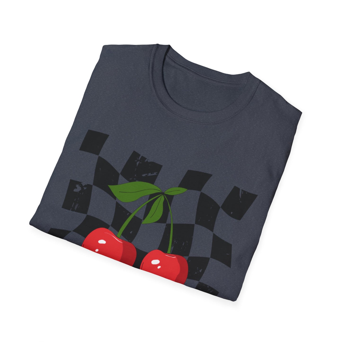 Cherry Checkered Graphic T-Shirt, Vintage Style Tee, Unisex Casual Apparel, Gifts for Car Lovers, Summer Streetwear