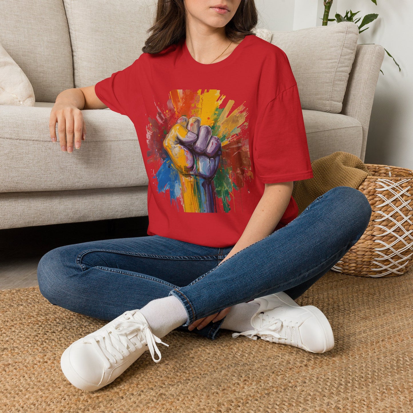 Rainbow Fist Protest Artwork T-Shirt | Pride Solidarity Graphic Tee