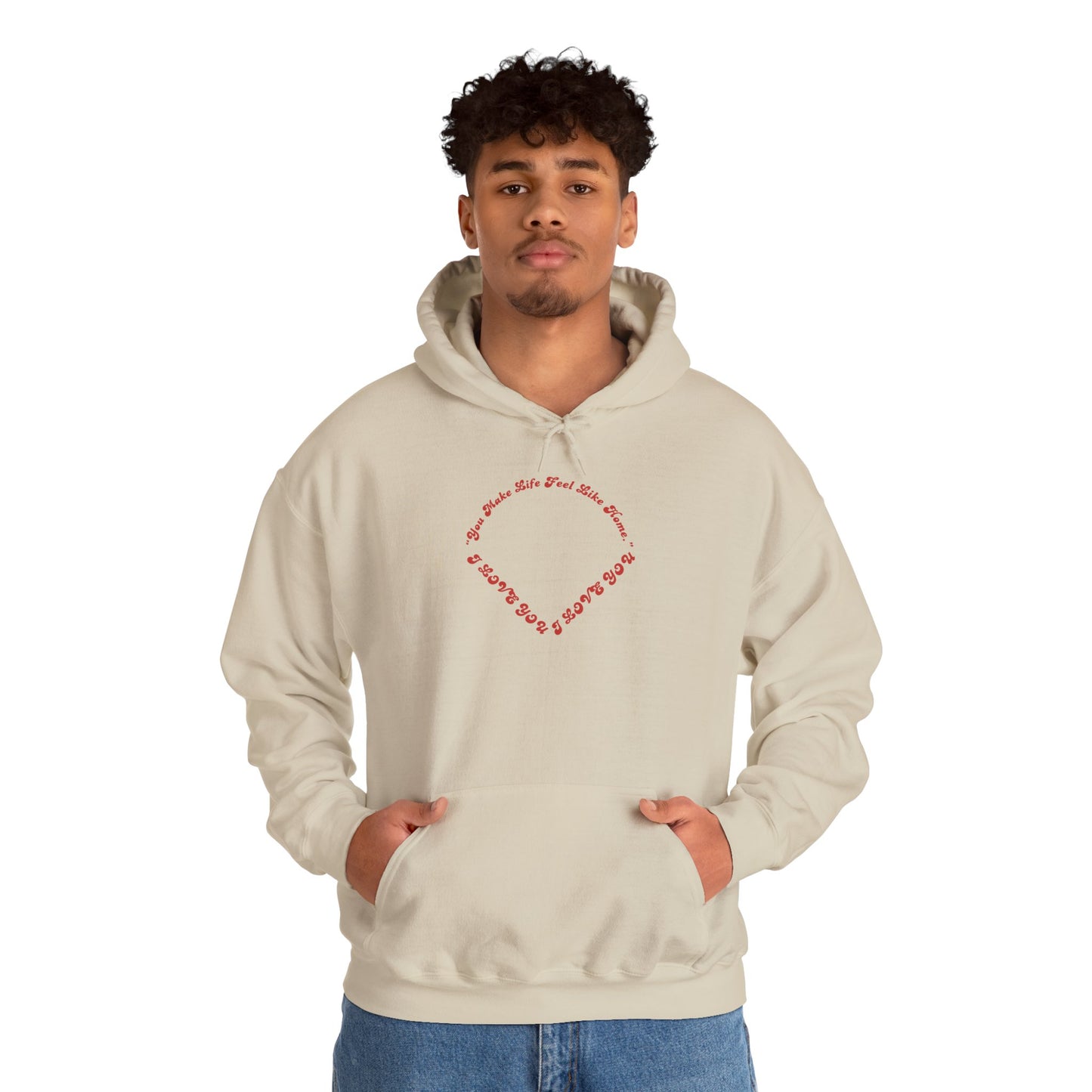 Heart Script Hoodie — Minimal Heart Text Graphic Pullover
