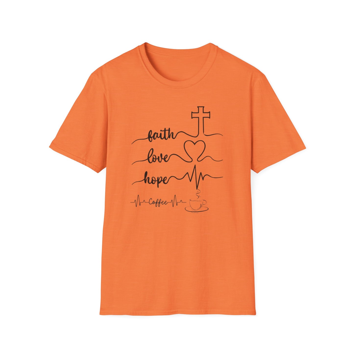 Faith Love Hope Unisex Softstyle T-Shirt, Christian Gifts, Inspirational Tee, Casual Wear, Perfect for Church, Coffee Lovers