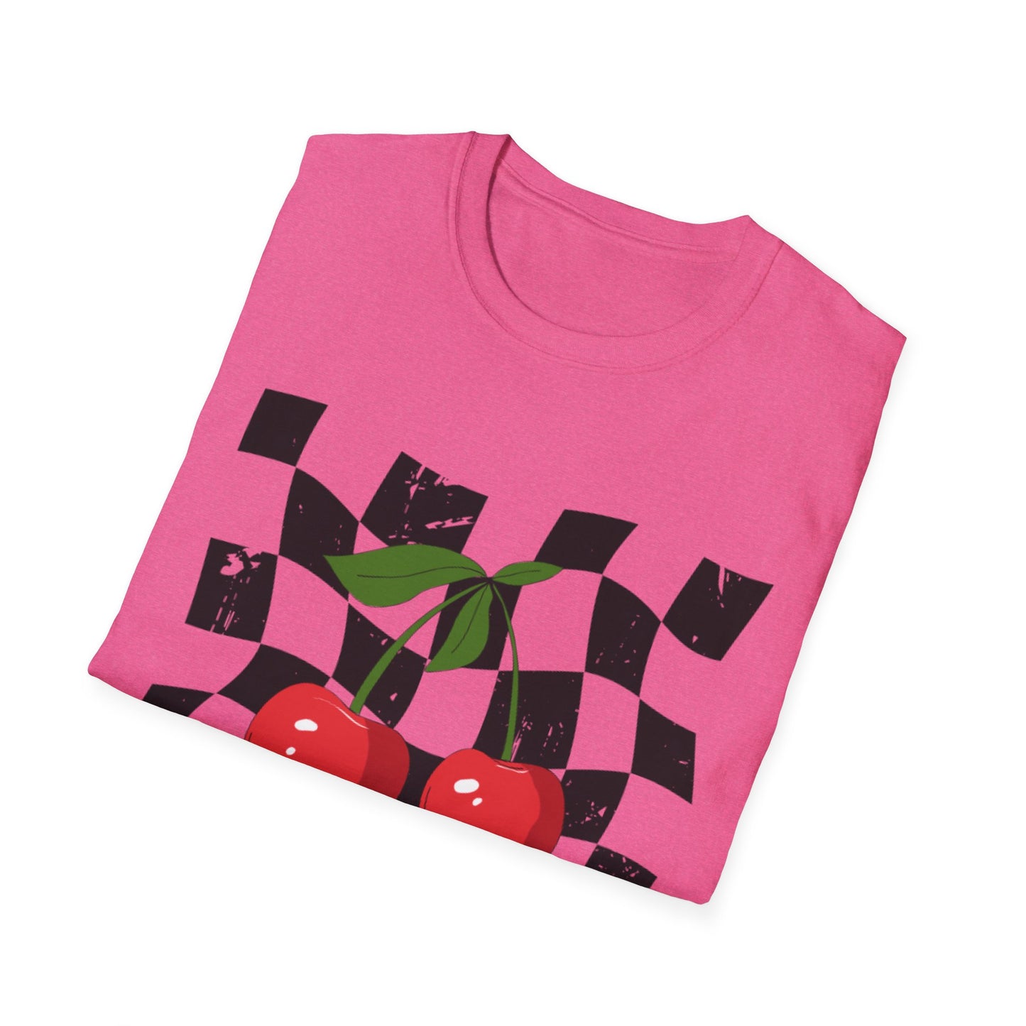 Cherry Checkered Graphic T-Shirt, Vintage Style Tee, Unisex Casual Apparel, Gifts for Car Lovers, Summer Streetwear