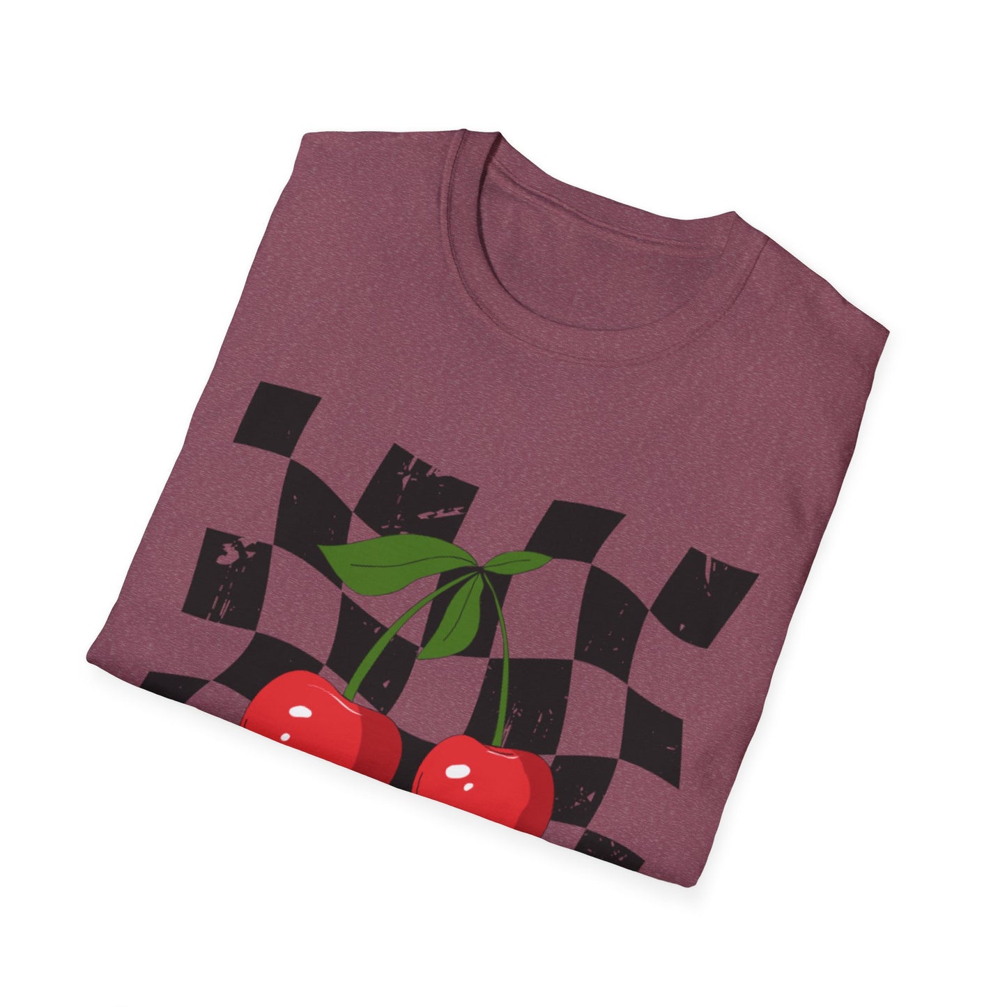 Cherry Checkered Graphic T-Shirt, Vintage Style Tee, Unisex Casual Apparel, Gifts for Car Lovers, Summer Streetwear