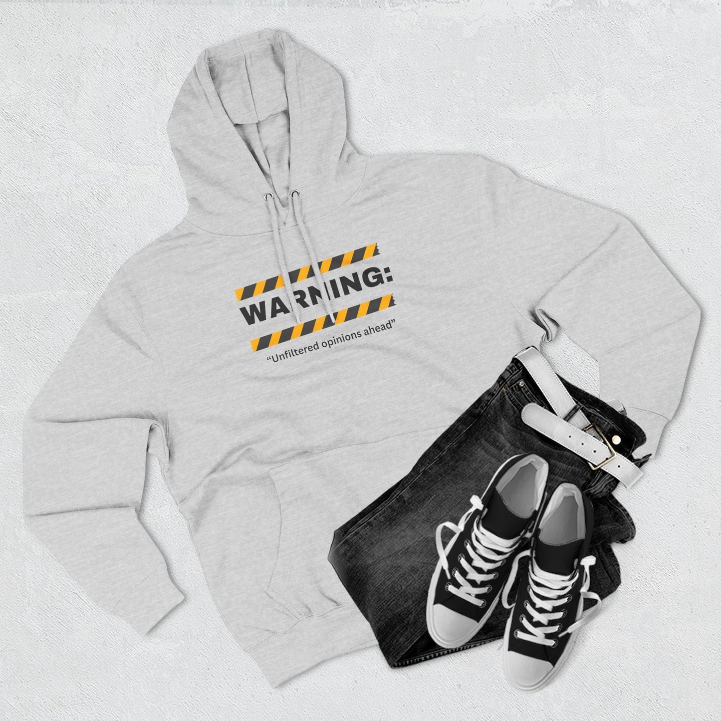 Warning: Unfiltered Opinions Ahead Hoodie | Humor, Caution Tape Design