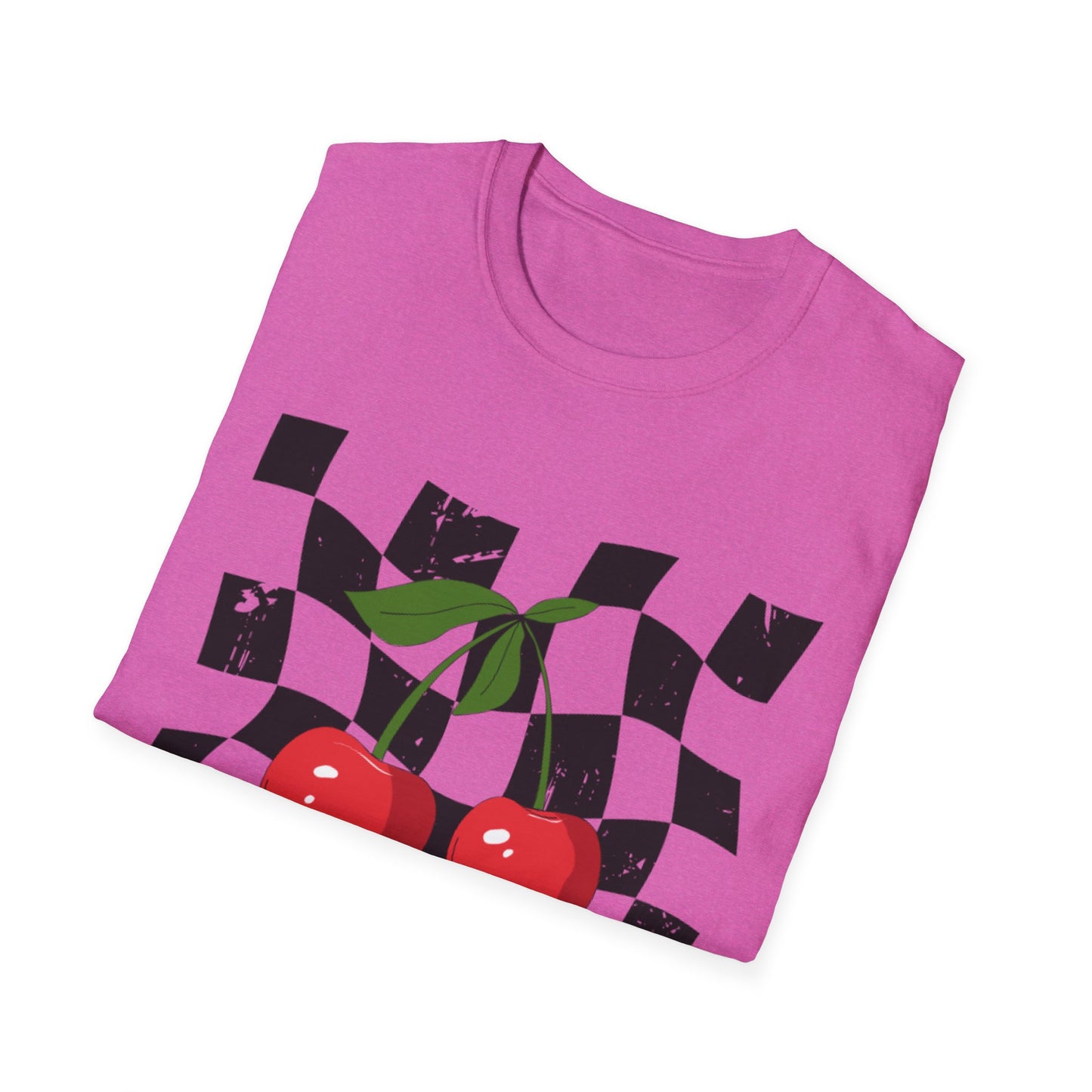 Cherry Checkered Graphic T-Shirt, Vintage Style Tee, Unisex Casual Apparel, Gifts for Car Lovers, Summer Streetwear