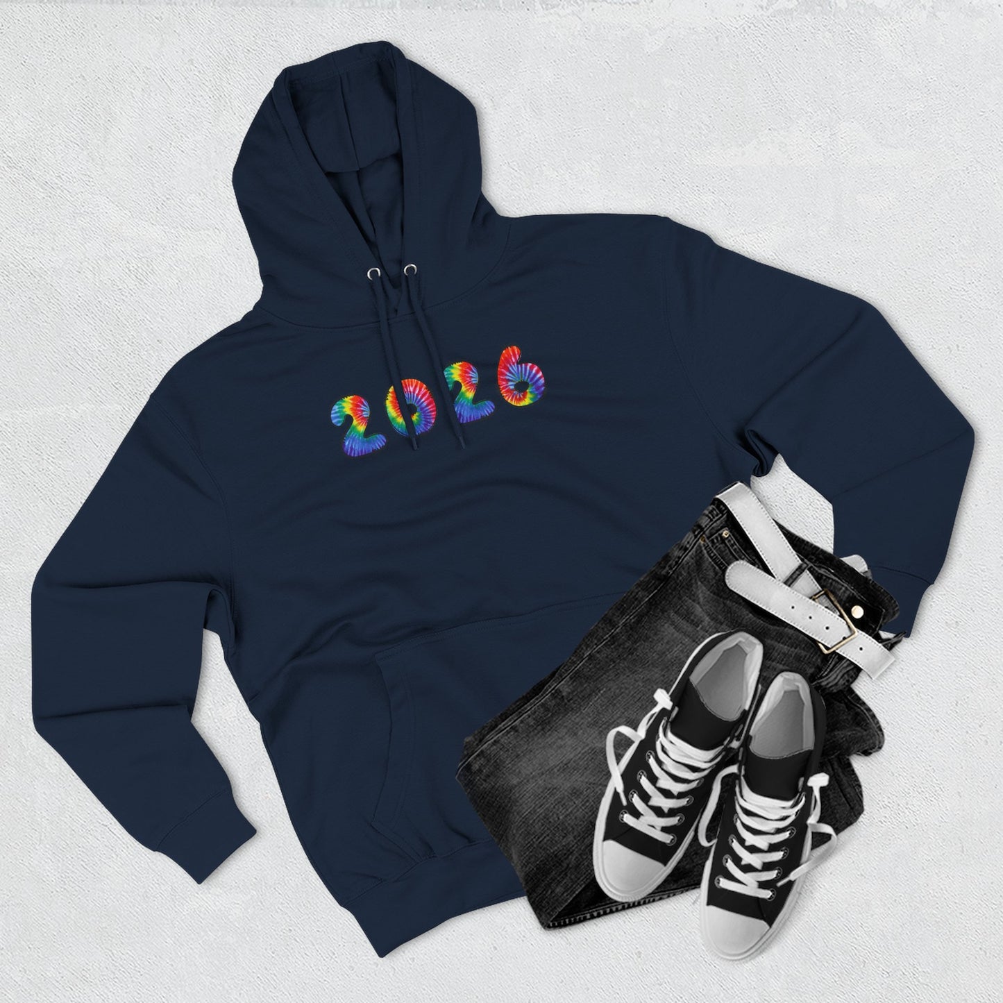 2026 Colorful Tie Dye Numbers Hoodie | New Year Retro Rainbow Design