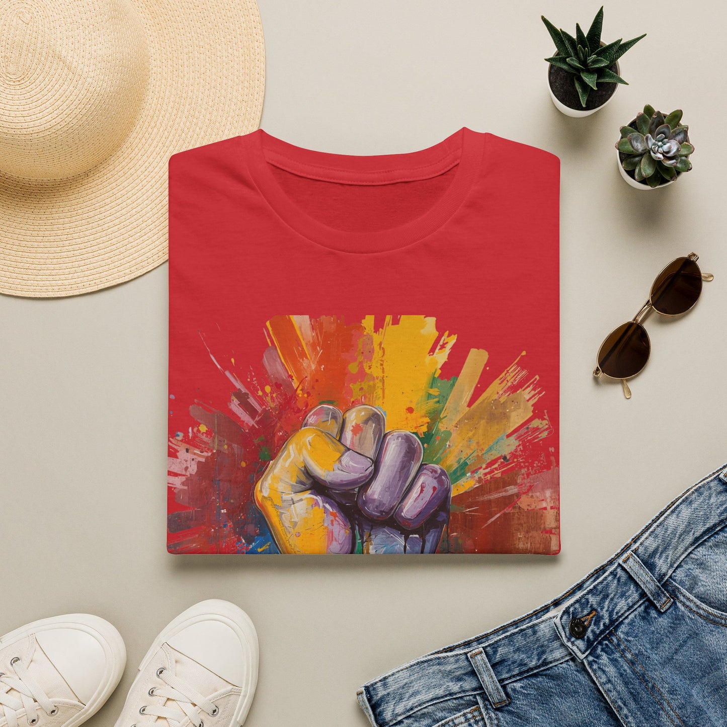 Rainbow Fist Protest Artwork T-Shirt | Pride Solidarity Graphic Tee