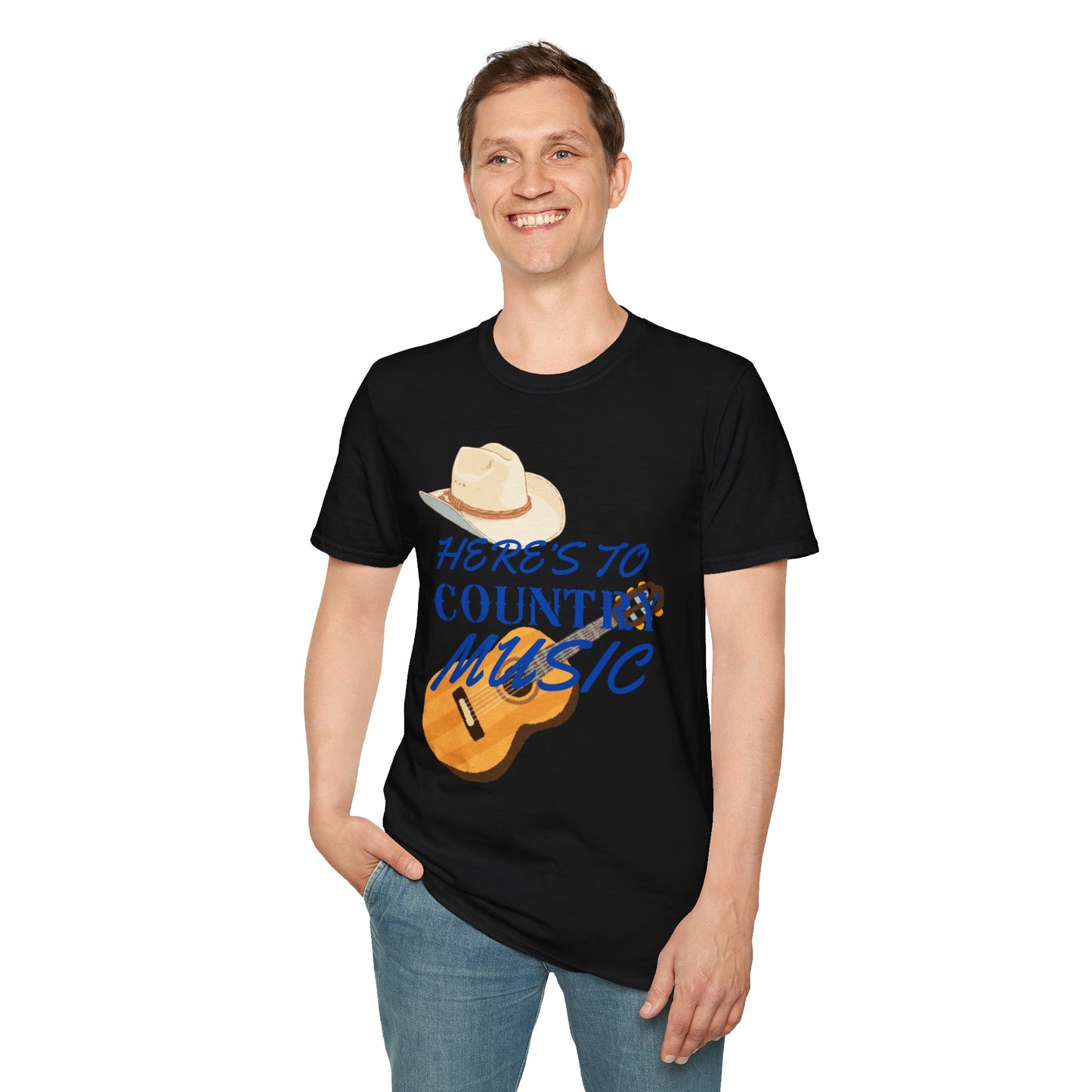 Heres to Country Music TShirt  Cowboy Hat & Guitar Design