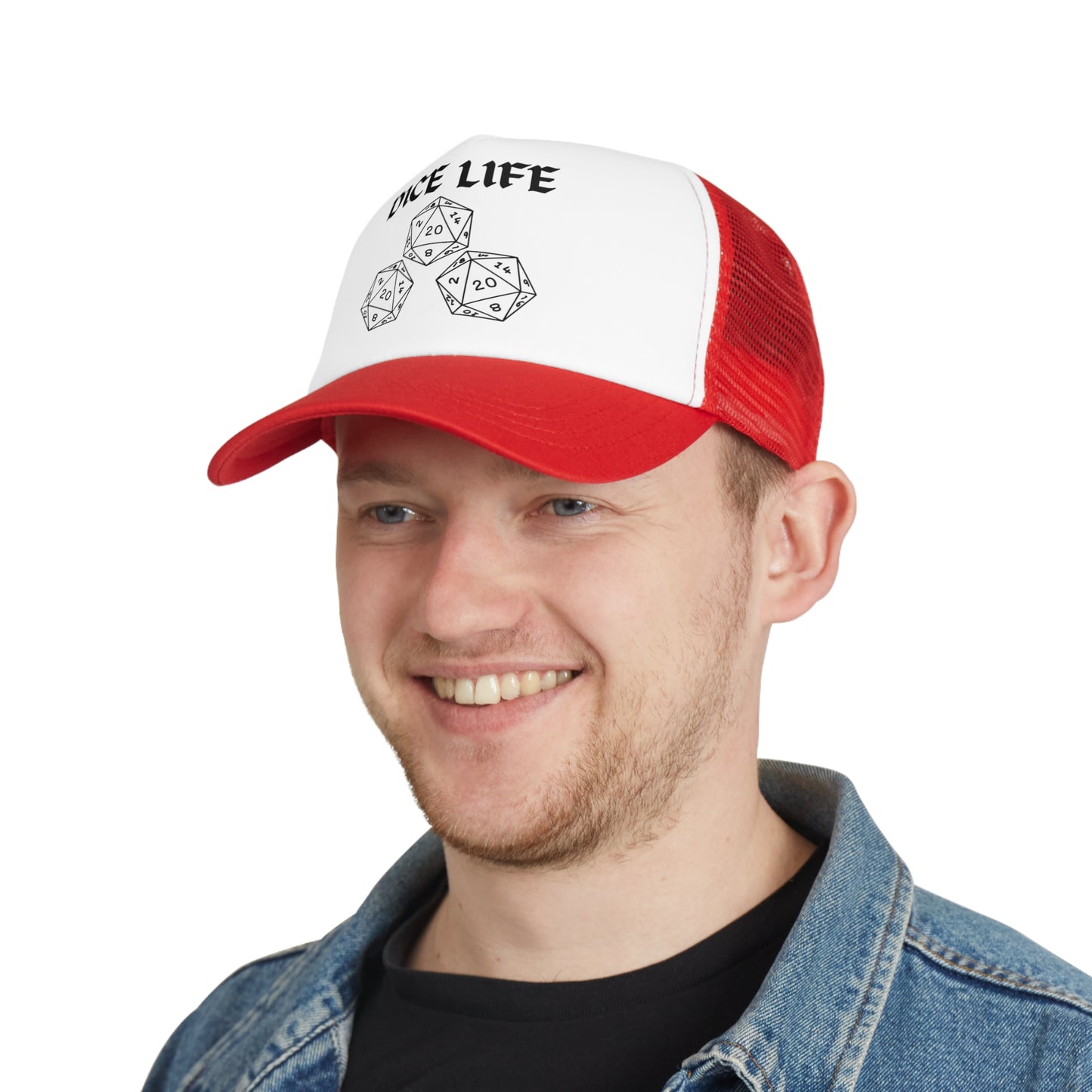 Dice Life Mesh Cap for Gamers, Trucker Hat for D&D Fans, Adjustable Snapback, Gift for Tabletop Enthusiasts, RPG Accessory