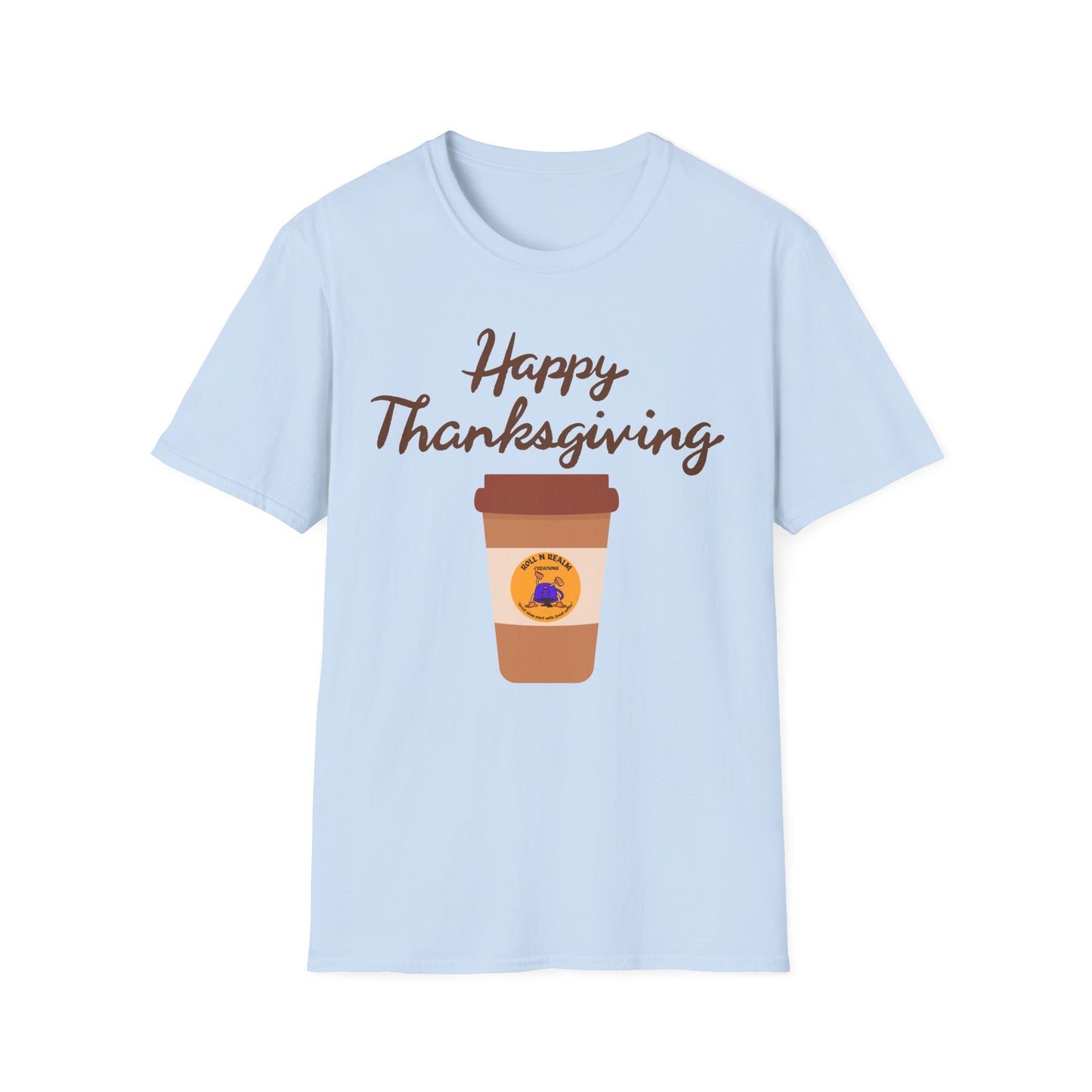 Thanksgiving Coffee T-Shirt - Unisex Softstyle Tee for Fall Celebrations, Autumn Apparel, Holiday Gathering, Family Gatherings, [...]