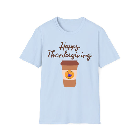 Thanksgiving Coffee T-Shirt - Unisex Softstyle Tee for Fall Celebrations, Autumn Apparel, Holiday Gathering, Family Gatherings, [...]