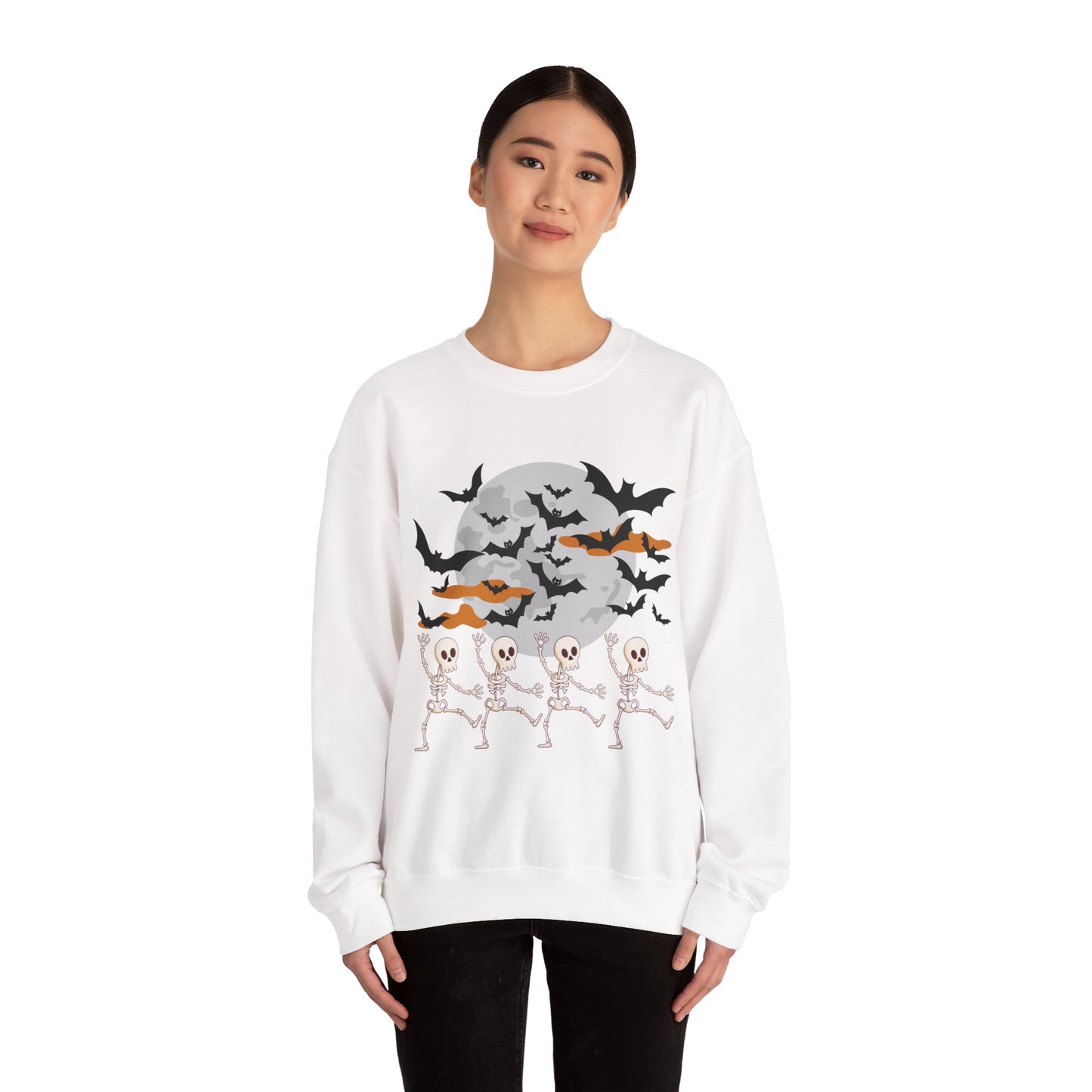 Spooky Skeleton Halloween Sweatshirt, Cozy Crewneck Pullover, Unisex Halloween Apparel, Fall Fashion, Perfect for Pumpkin Patches