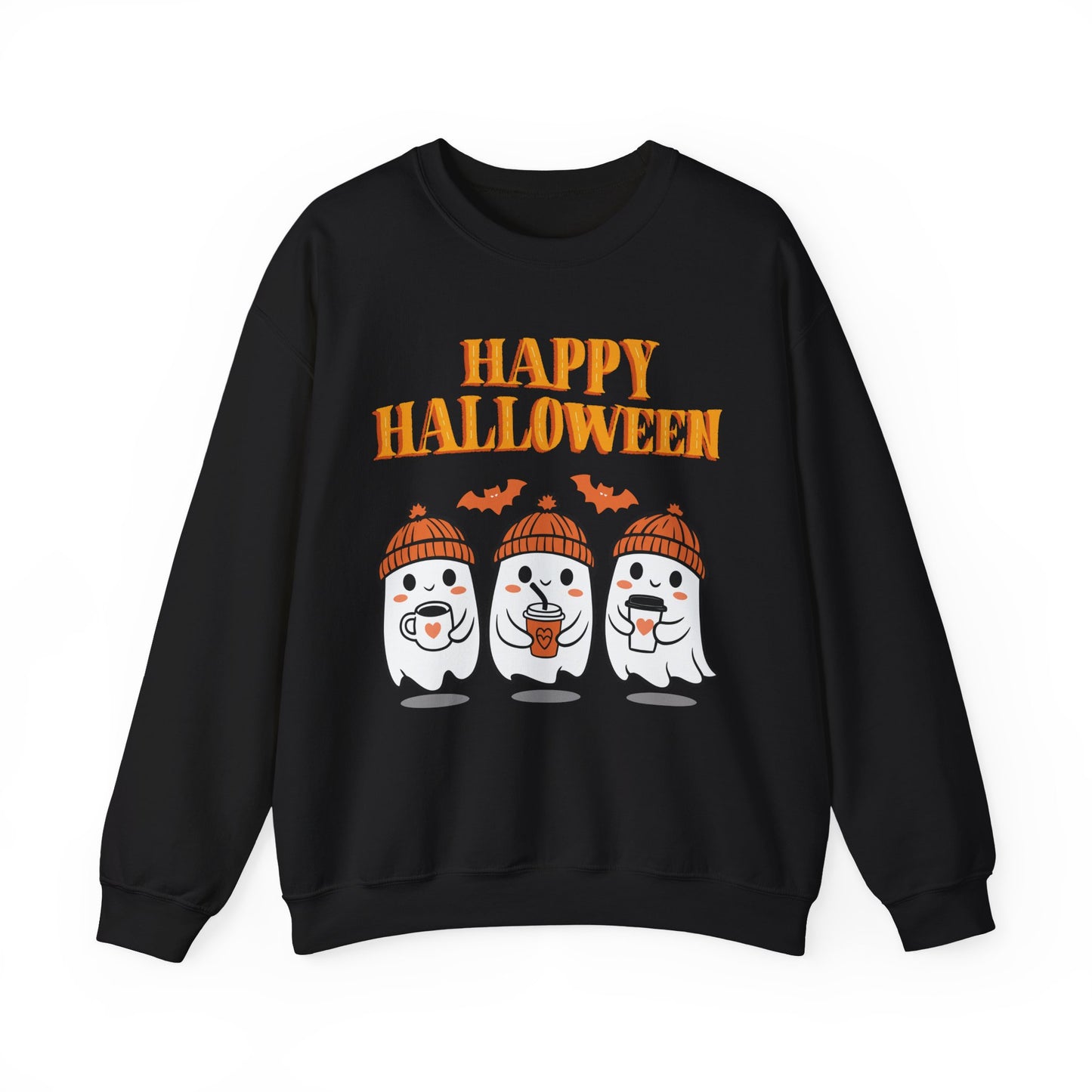 Happy Halloween Ghosts Crewneck Sweatshirt, Cozy Fall Apparel, Unisex Halloween Sweatshirt, Spooky Season Gift, Cute Pumpkin Design
