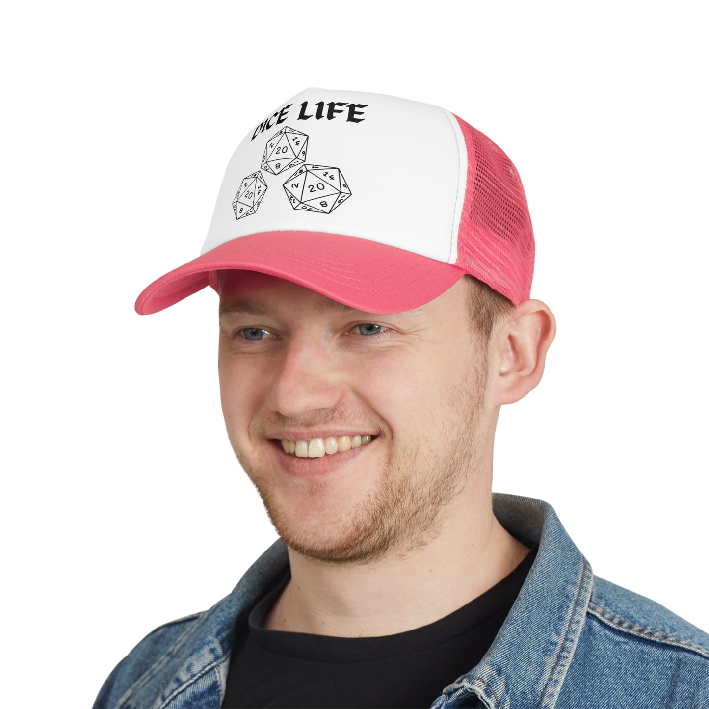 Dice Life Mesh Cap for Gamers, Trucker Hat for D&D Fans, Adjustable Snapback, Gift for Tabletop Enthusiasts, RPG Accessory