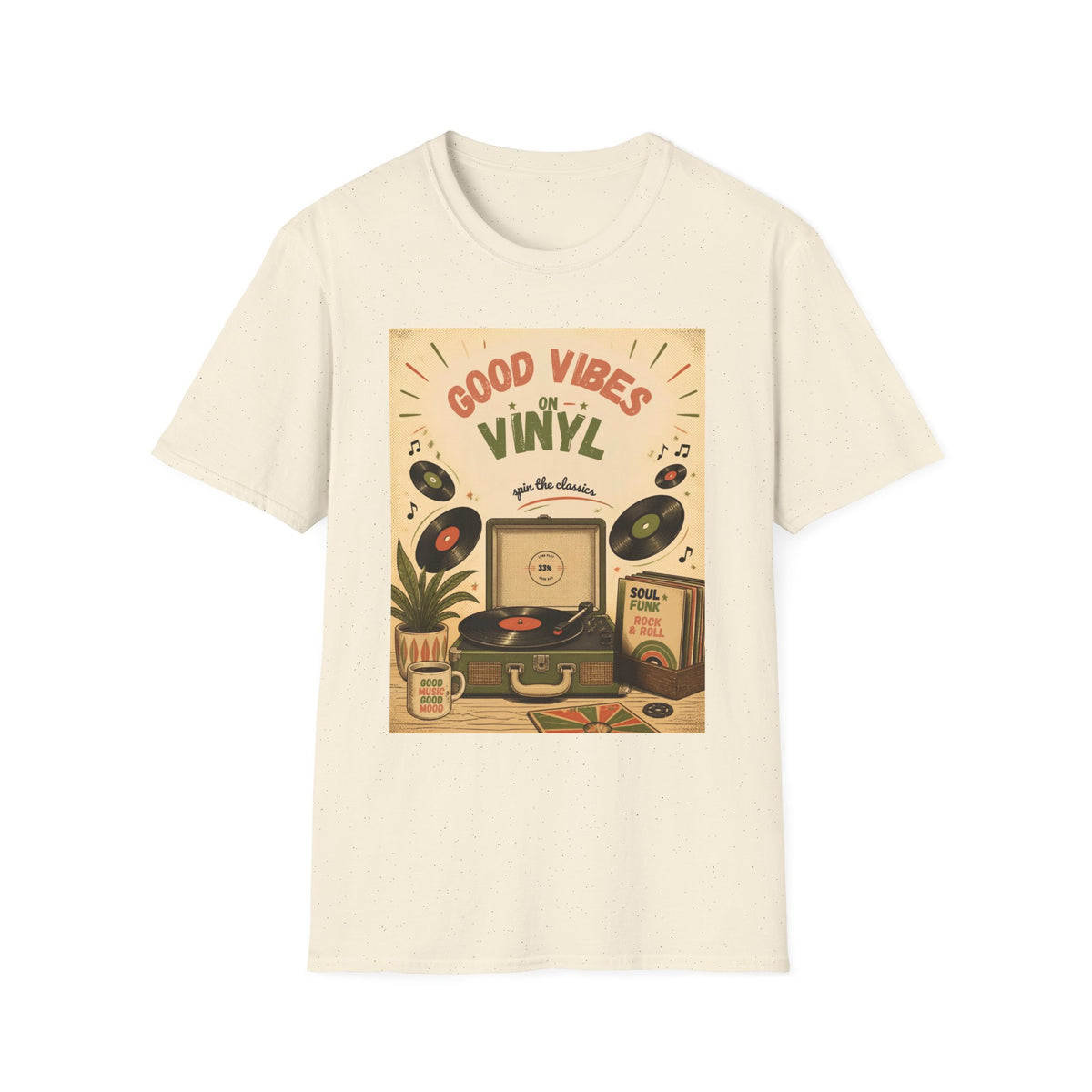 Good Vibes on Vinyl T-Shirt | Retro Record Player Design