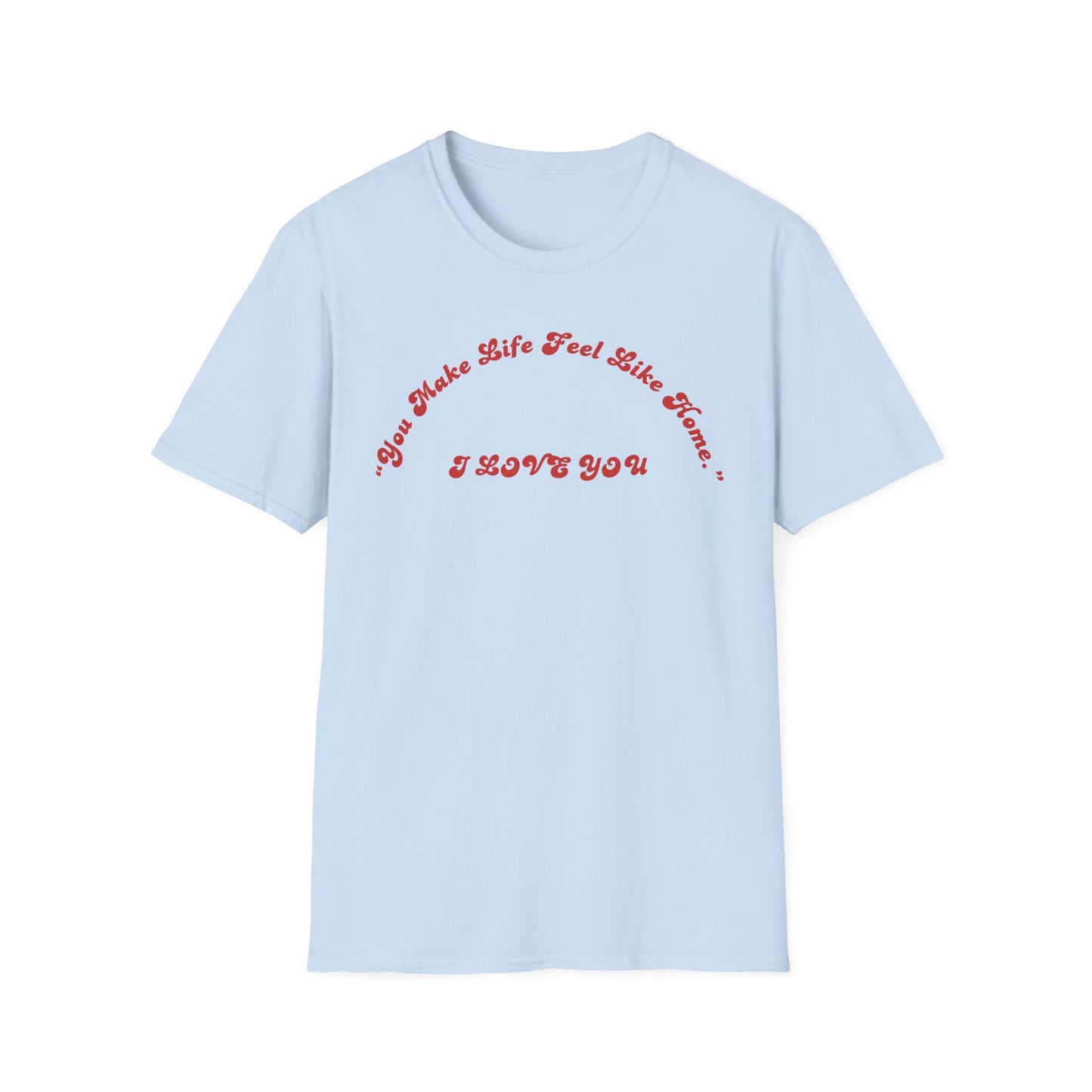 I Love You Graphic Tee — Romantic Red Script Chest Shirt