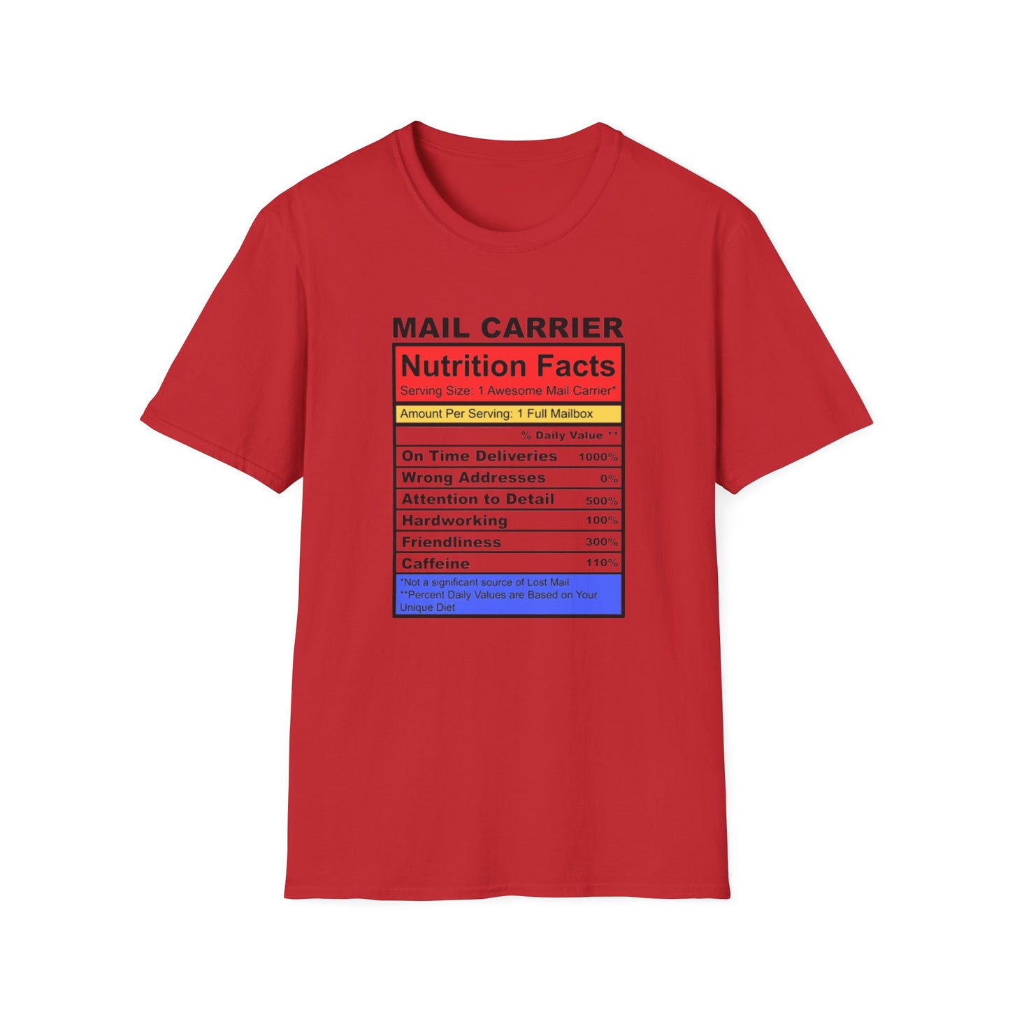 Mail Carrier Nutrition Facts Unisex Softstyle T-Shirt, Funny Gift for Postal Workers, Delivery Staff Tee, Unique Graphic Tee, Casual Wear