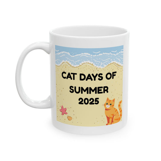 Beach Cat Ceramic Mug ,Perfect for Summer Vibes, Gift for Cat Lovers, Coffee Mug, Summer Drinkware,