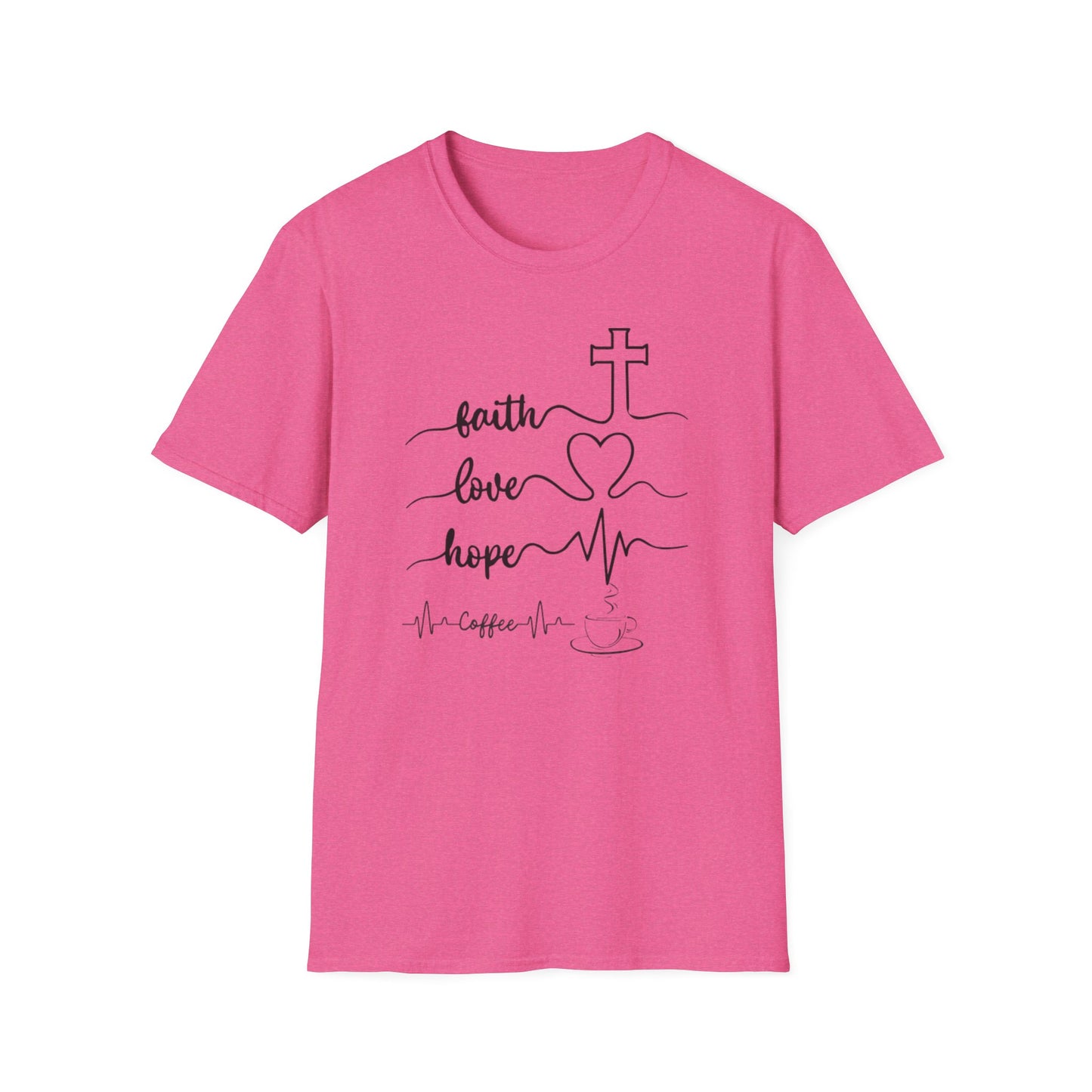 Faith Love Hope Unisex Softstyle T-Shirt, Christian Gifts, Inspirational Tee, Casual Wear, Perfect for Church, Coffee Lovers
