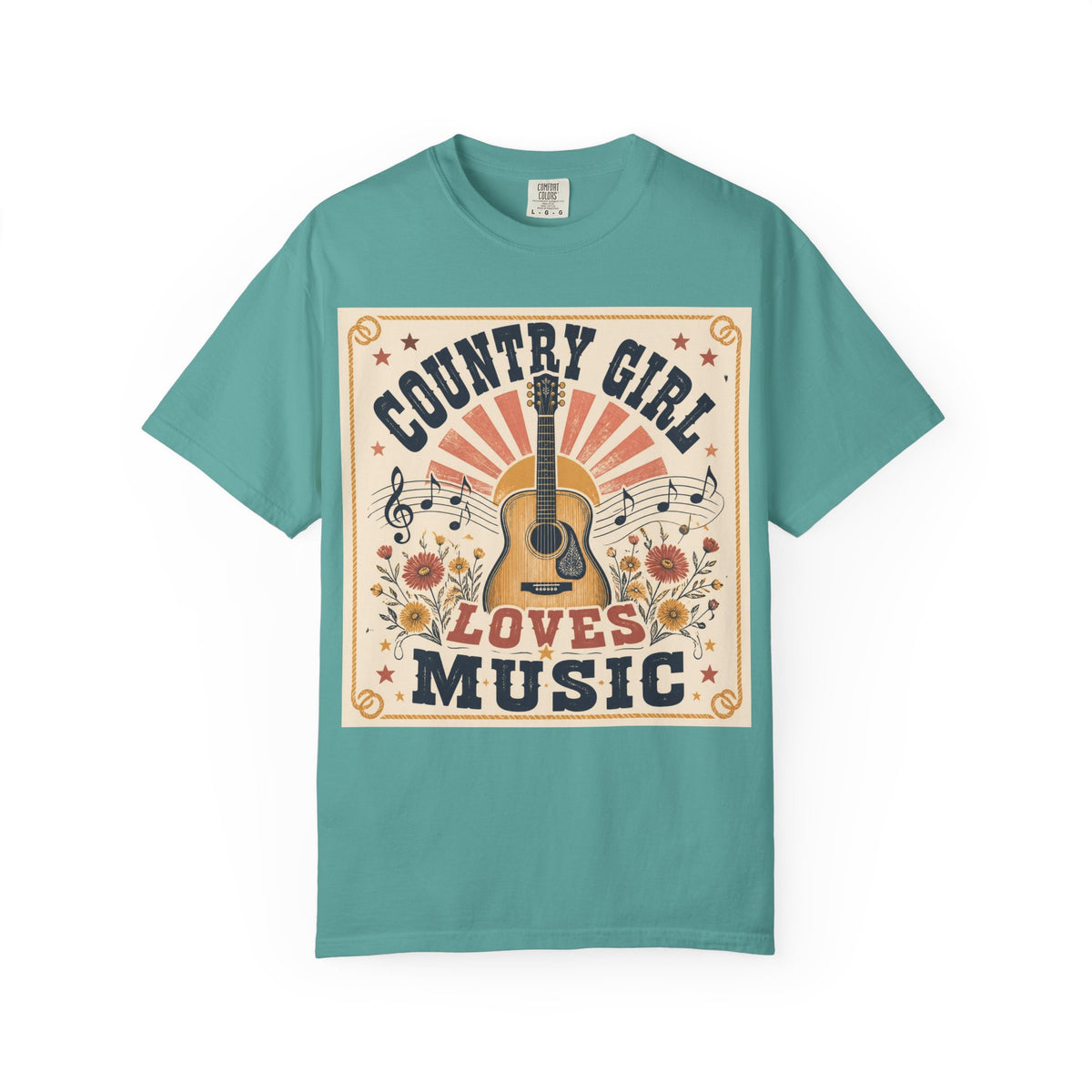 Country Girl Loves Music T-shirt | Acoustic Guitar Floral Vintage Design
