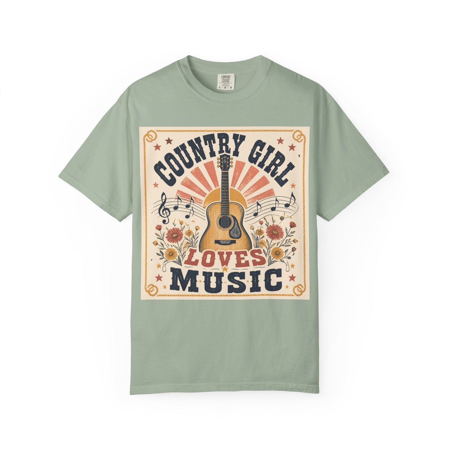 Country Girl Loves Music T-shirt | Acoustic Guitar Floral Vintage Design