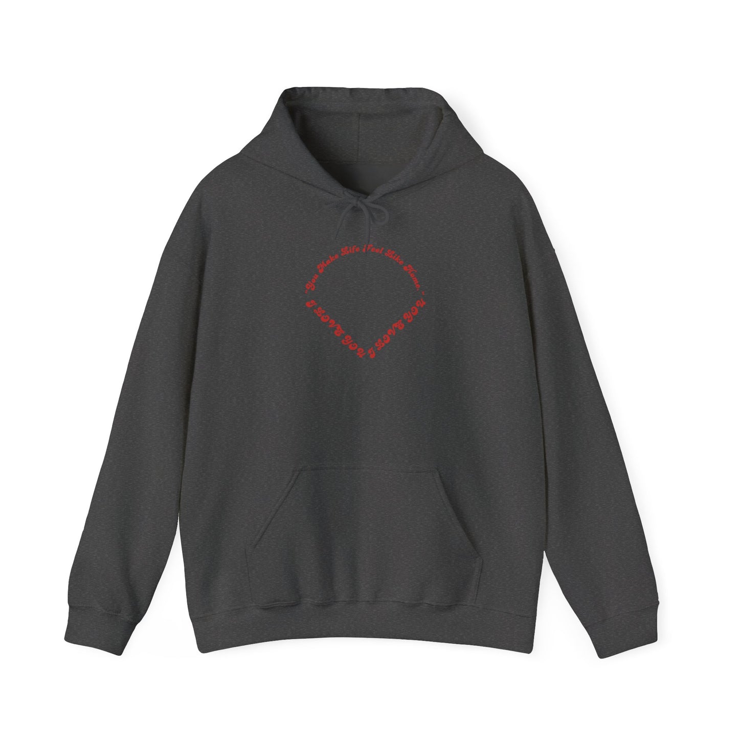 Heart Script Hoodie — Minimal Heart Text Graphic Pullover