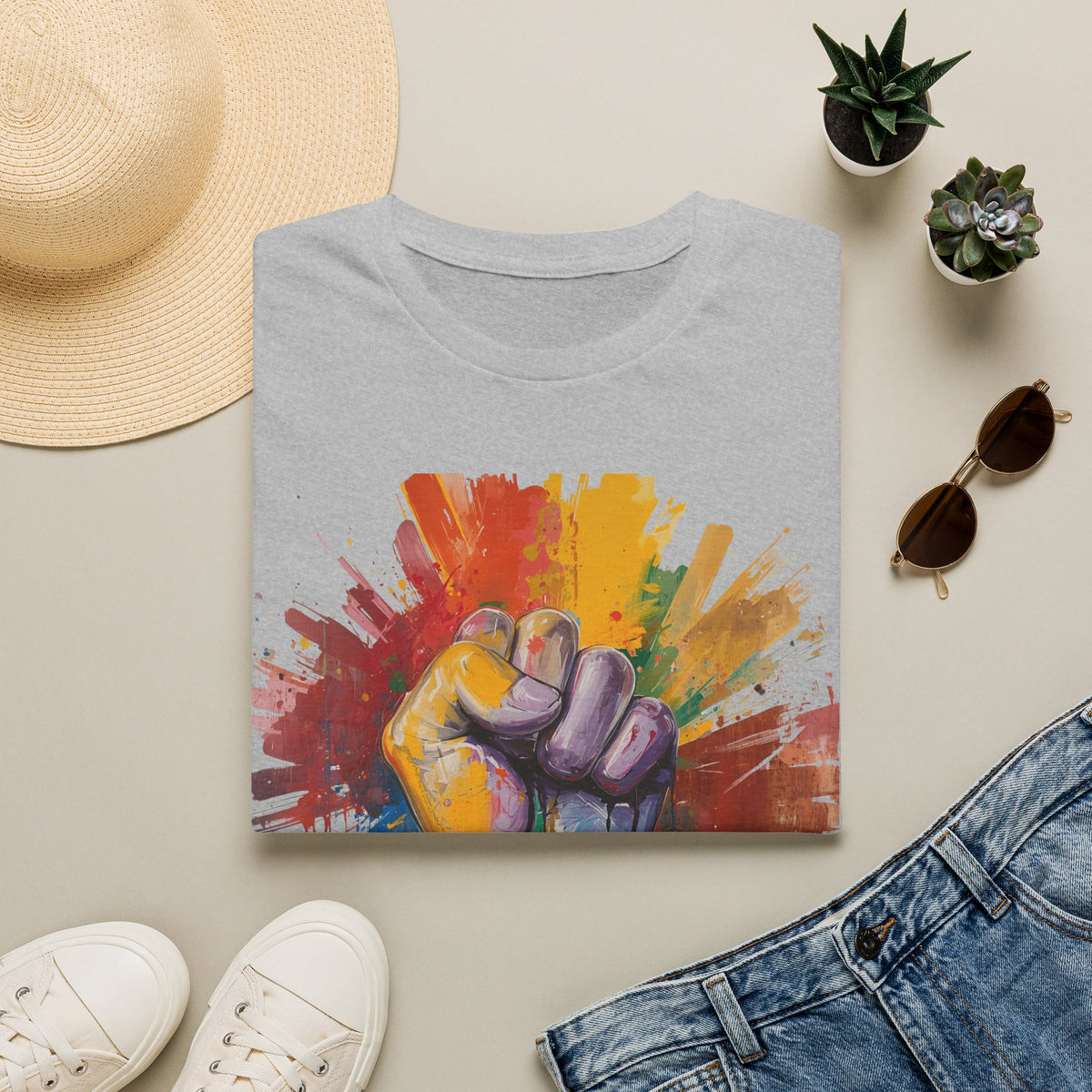 Rainbow Fist Protest Artwork T-Shirt | Pride Solidarity Graphic Tee