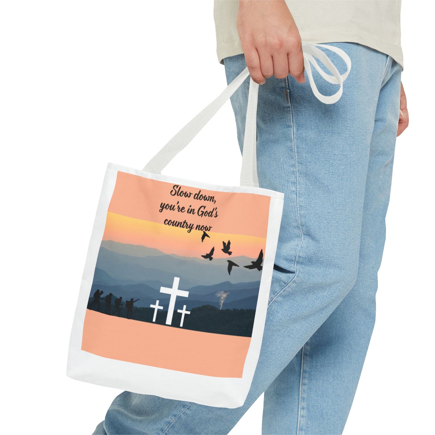 Inspirational Tote Bag  Slow down, you are in Gods country now  Perfect for Church, Gifts, Travel, and Everyday Use
