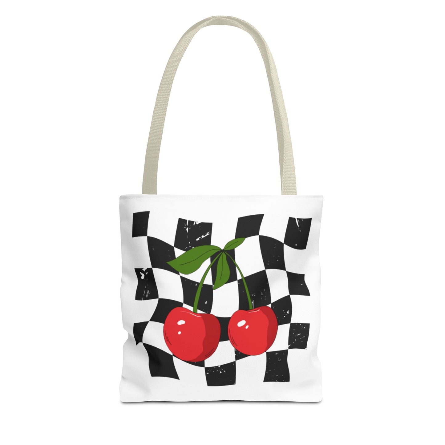 Cute Cherry Checkerboard Tote Bag, Summer Vibe Shopping Bag, Trendy Eco-Friendly Gift, Picnic Essential, Festival Accessory