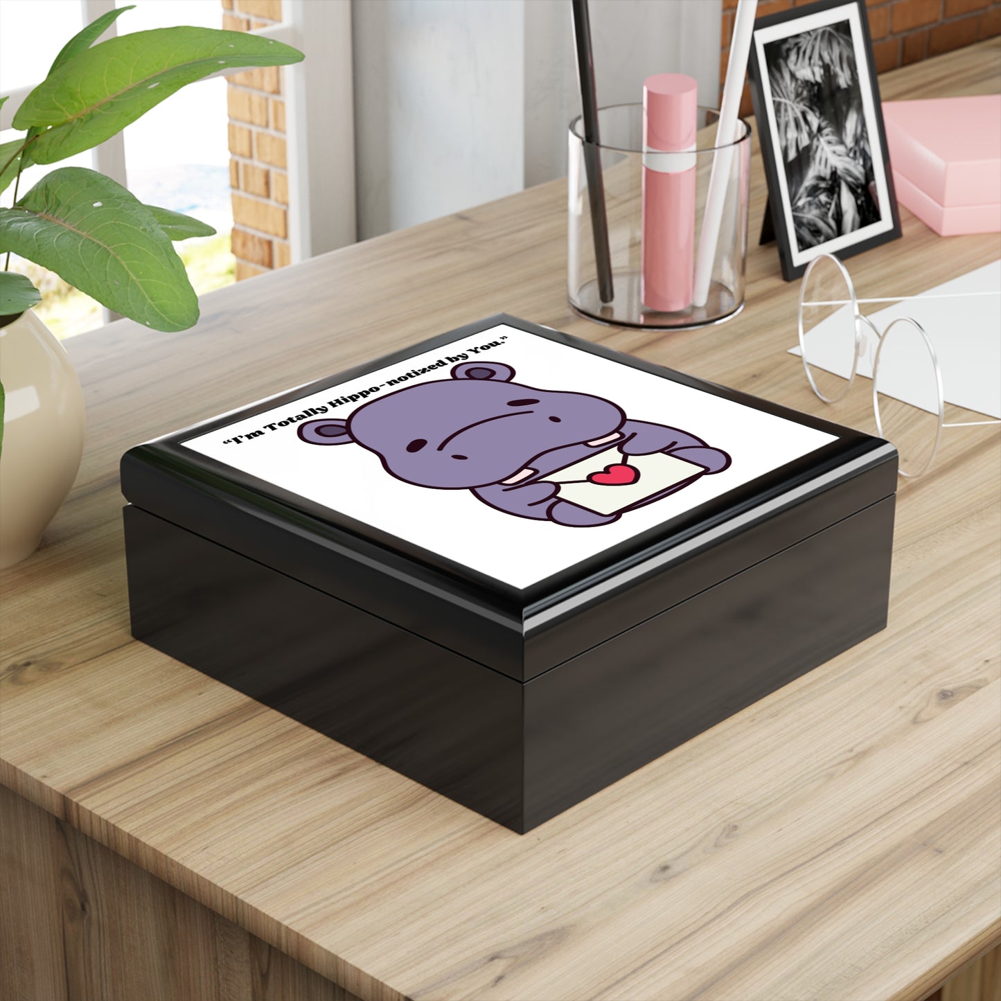 I m Totally Hippo notized by You Jewelry Box | Cute Hippo Illustration